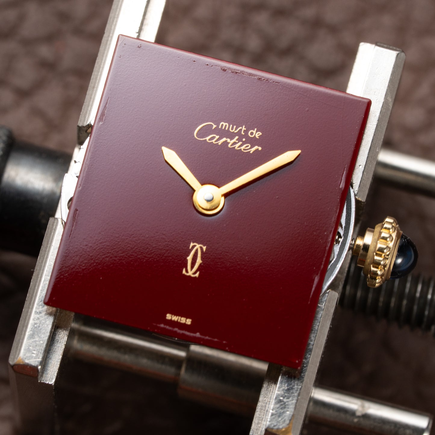 Cartier Must de Tank Vermeil Burgundy Red Dial PM 1980s