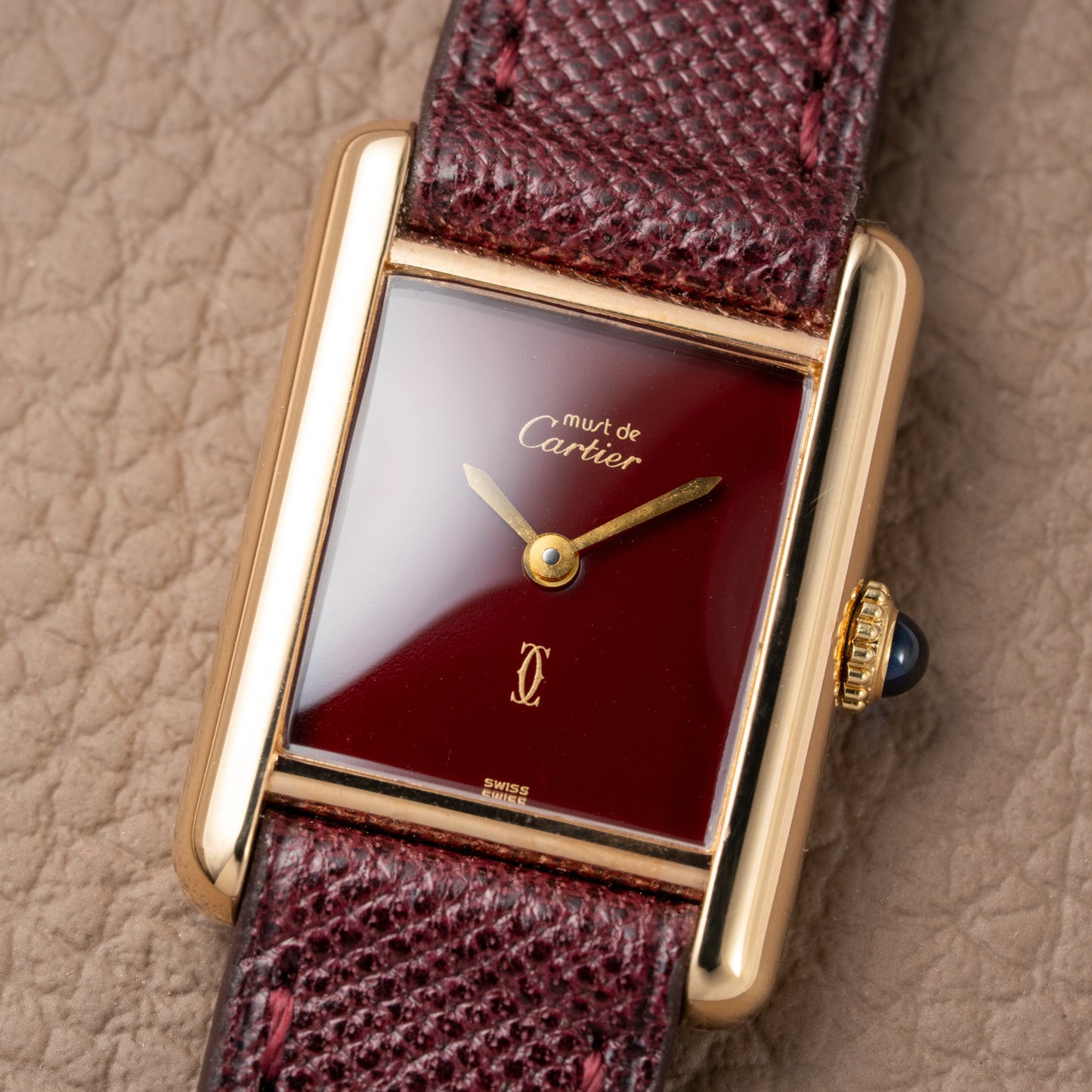 Cartier Must de Tank Vermeil Burgundy Red Dial PM 1980s