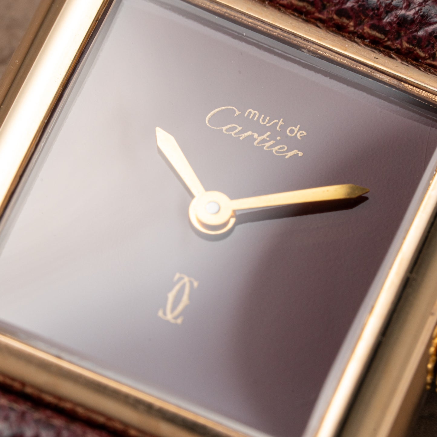Cartier Must de Tank Vermeil Burgundy Red Dial PM 1980s