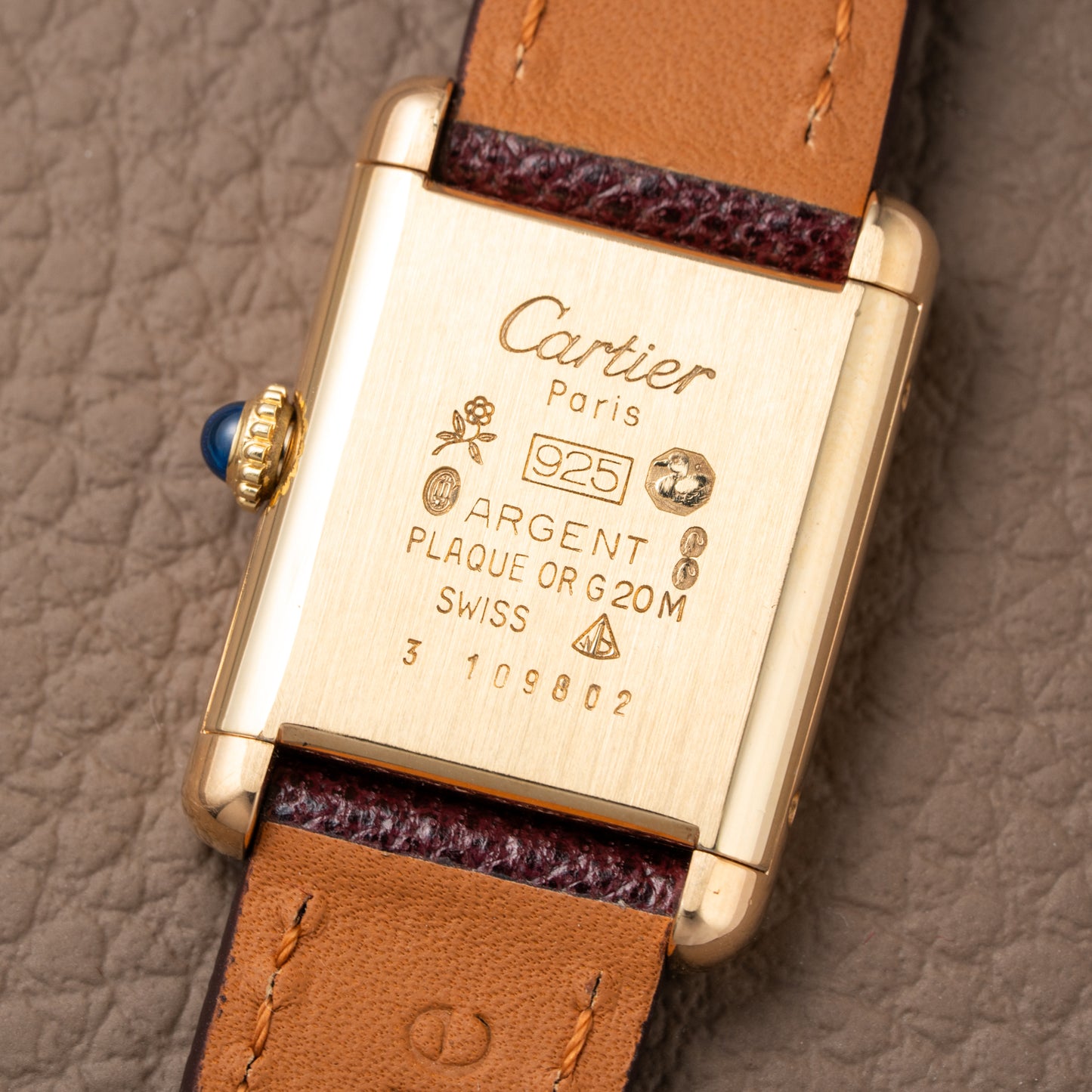 Cartier Must de Tank Vermeil Burgundy Red Dial PM 1980s