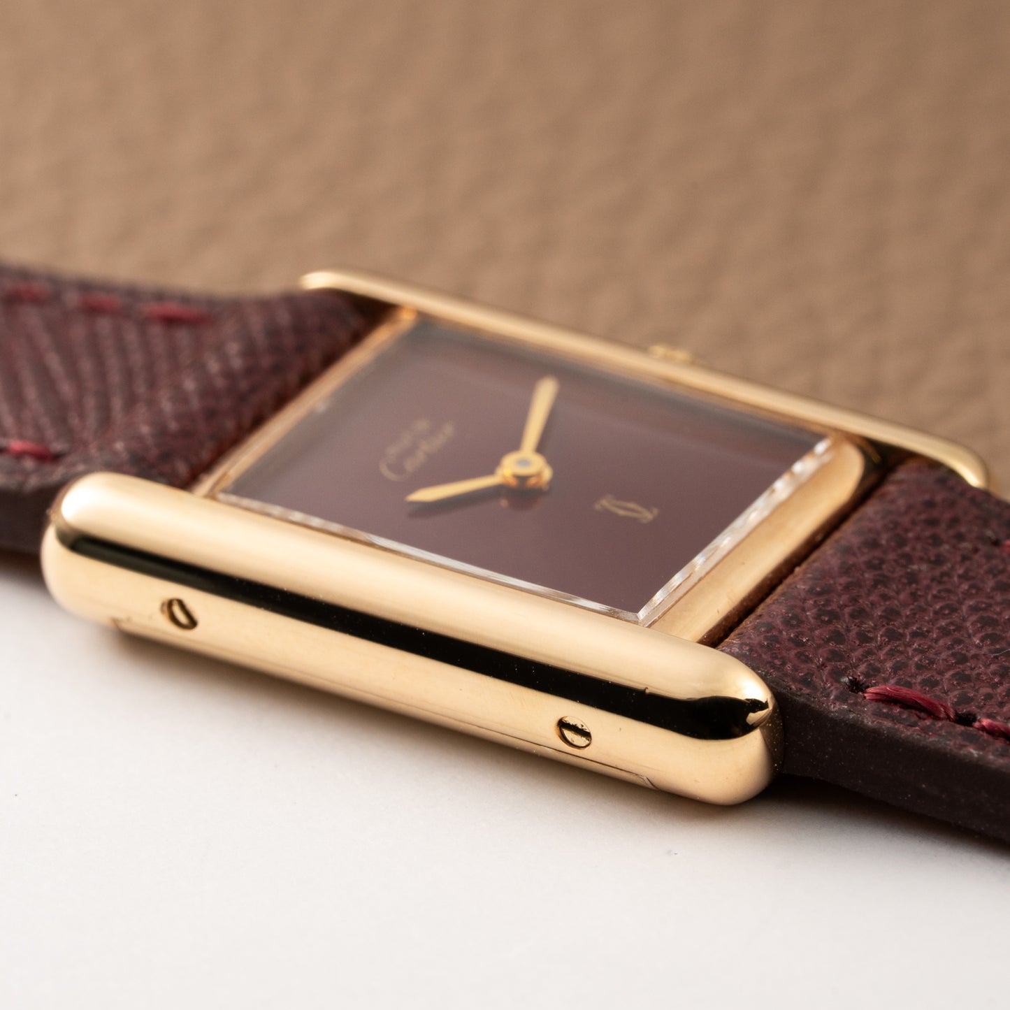 Cartier Must de Tank Vermeil Burgundy Red Dial PM 1980s