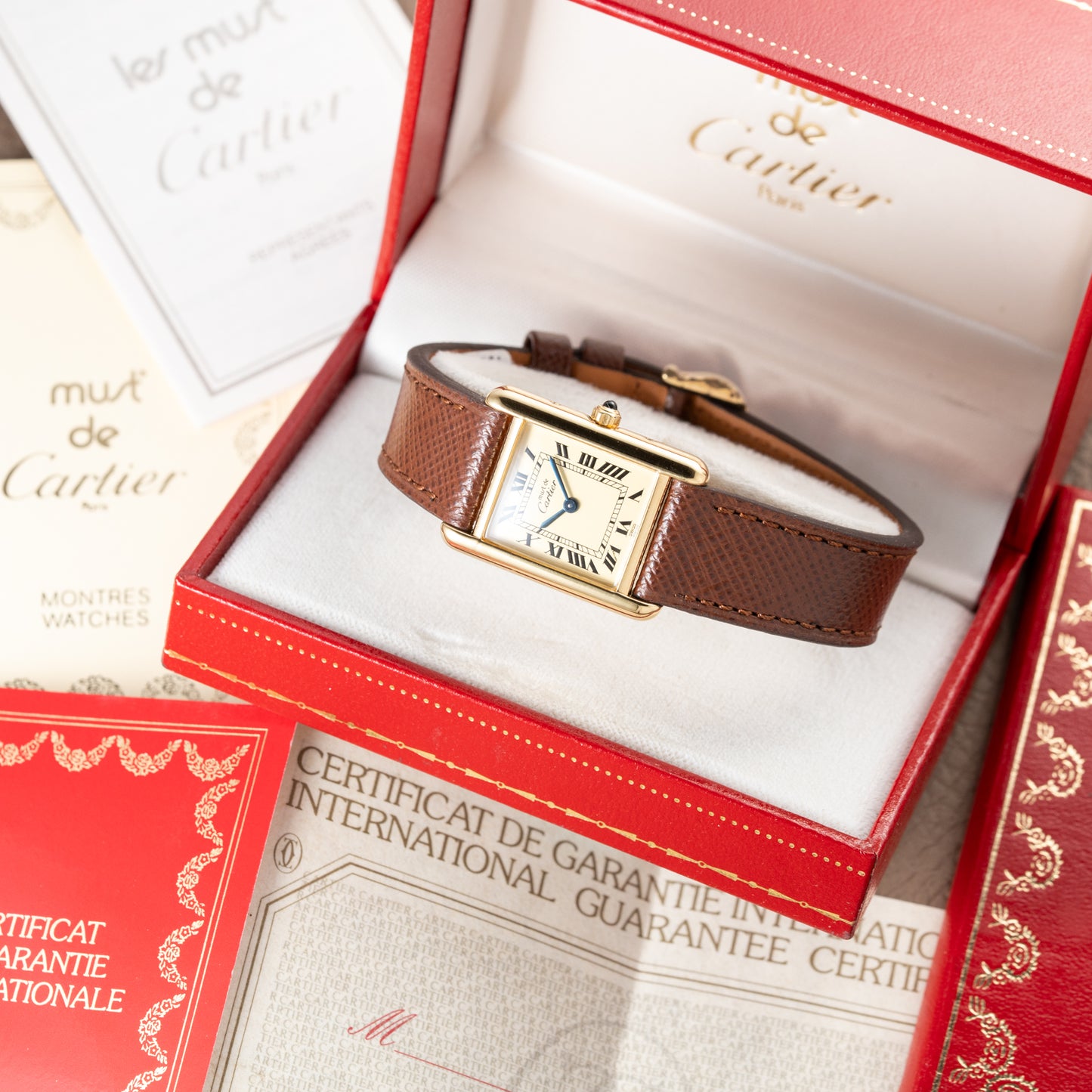 Cartier Must de Tank Vermeil Roman Full Set Ref. 3 66001 from 1986 !