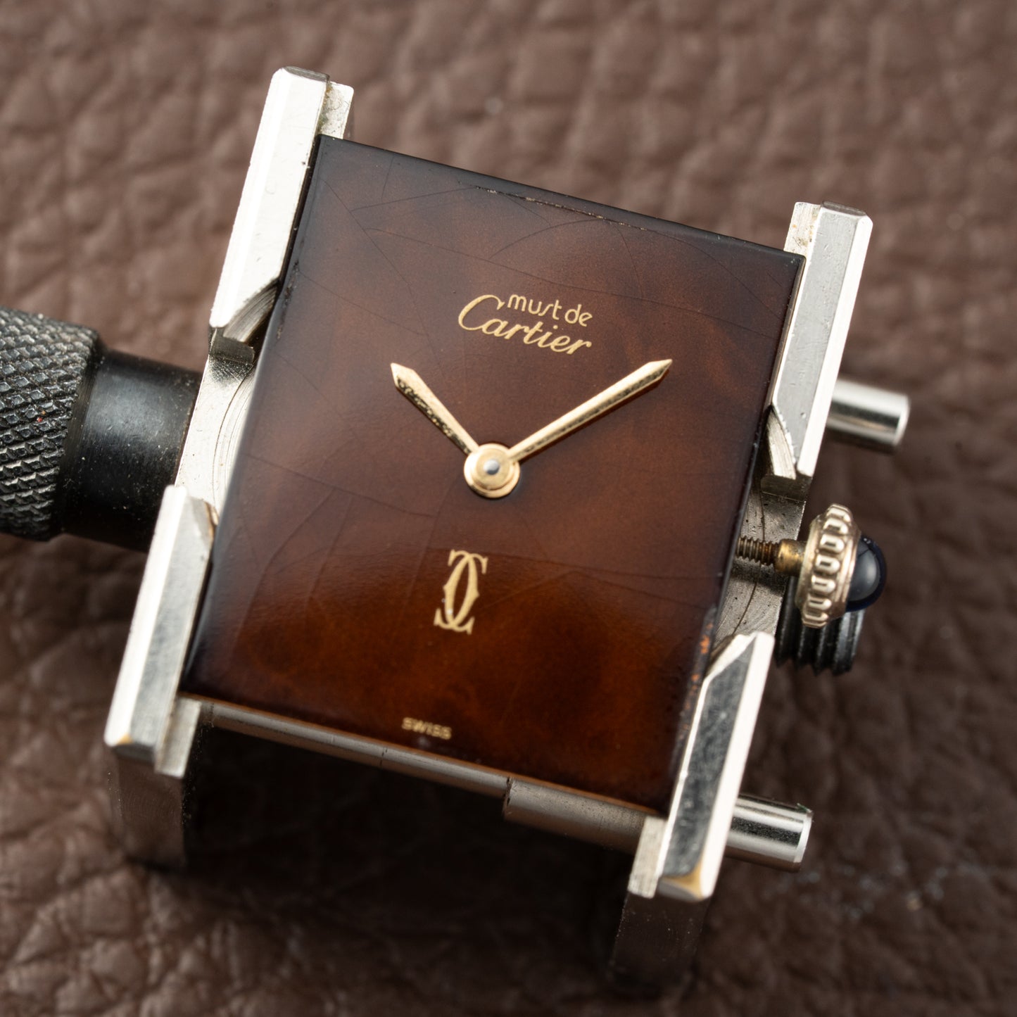 Cartier Tank Must de Vermeil ‘Turtle Shell’ Brown Wood Dial GM 1980s