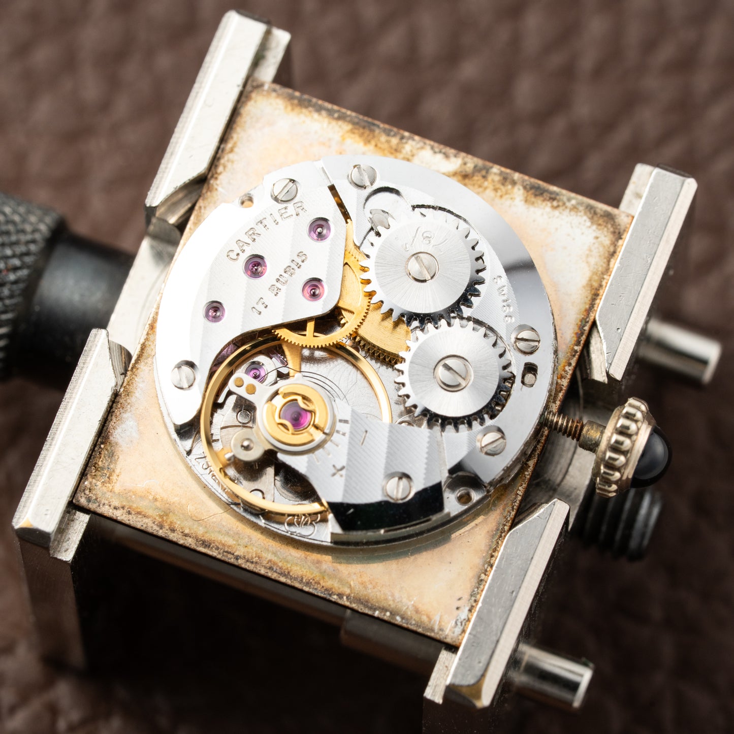 Cartier Tank Must de Vermeil ‘Turtle Shell’ Brown Wood Dial GM 1980s