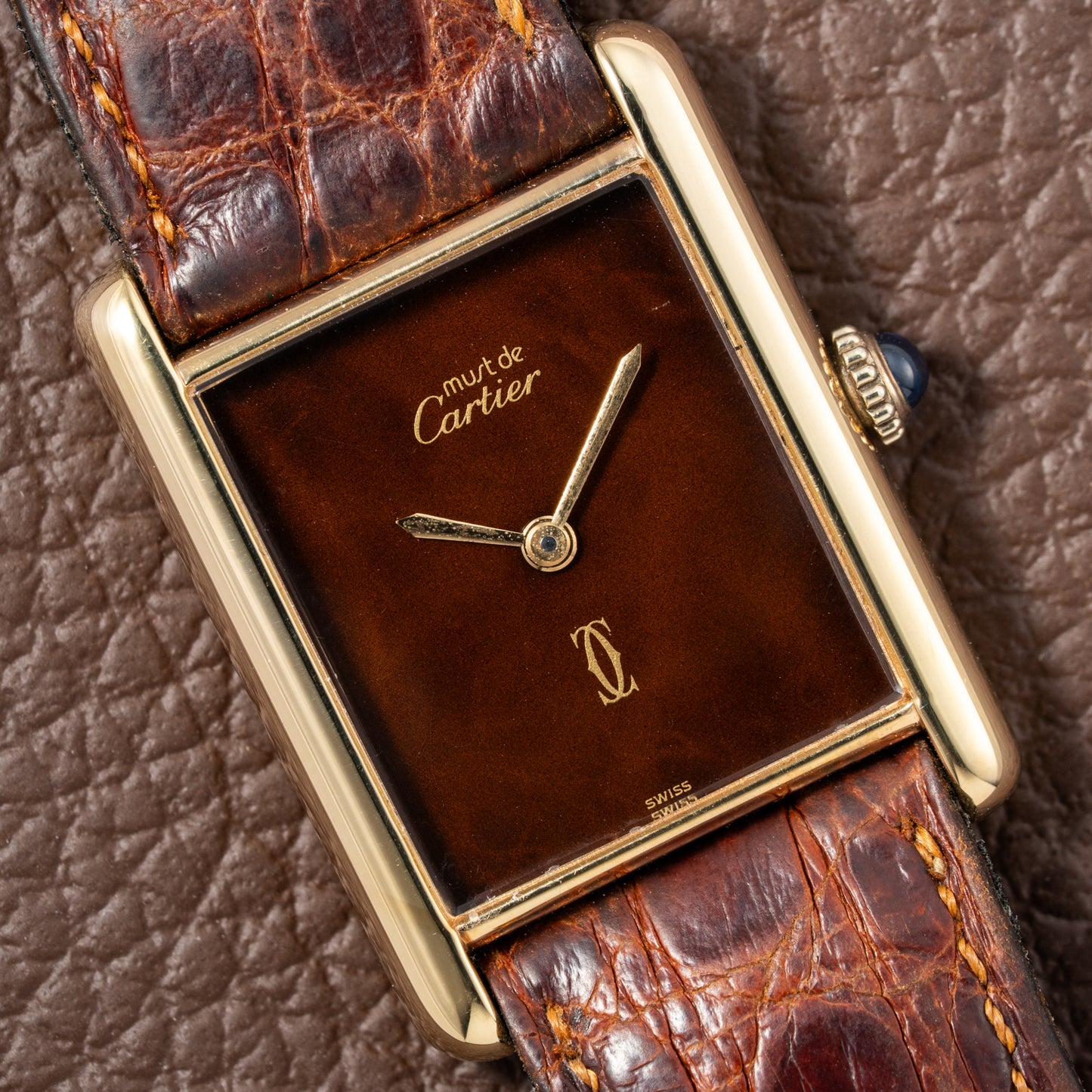 Cartier Tank Must de Vermeil ‘Turtle Shell’ Brown Wood Dial GM 1980s