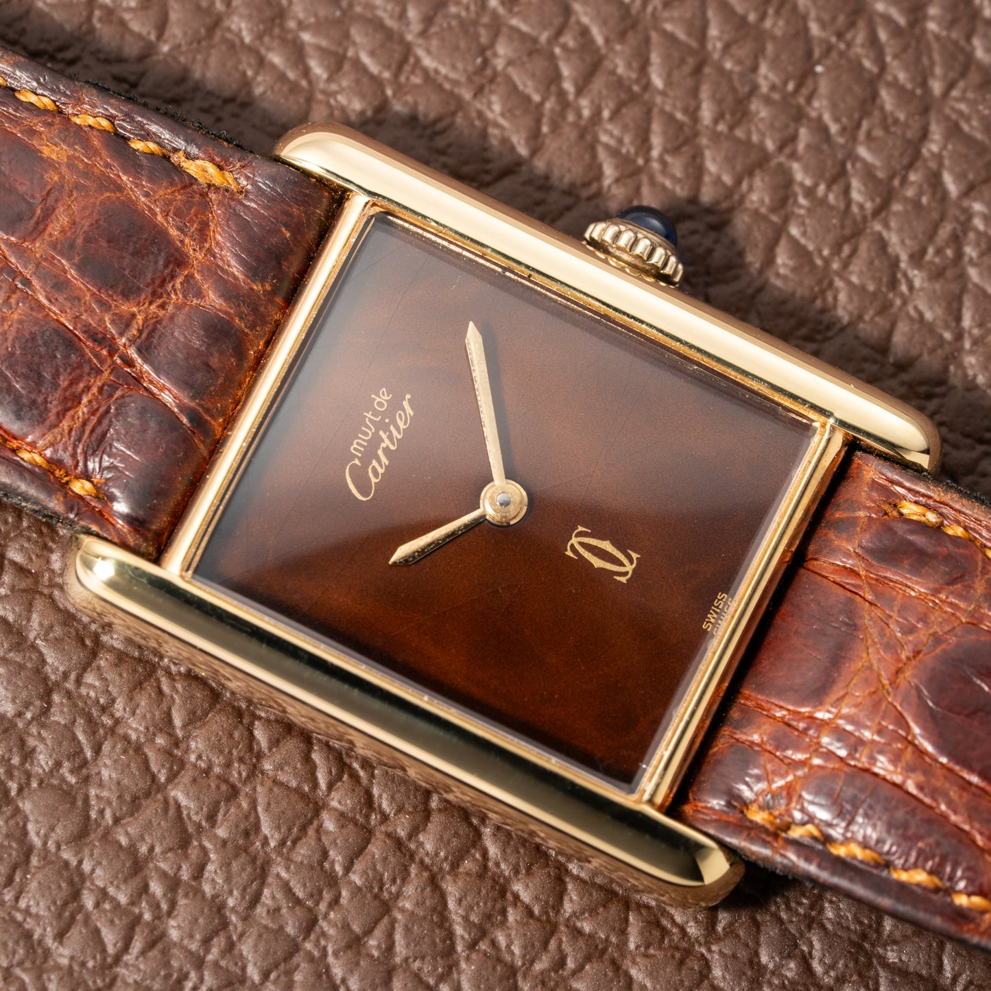 Cartier Tank Must de Vermeil ‘Turtle Shell’ Brown Wood Dial GM 1980s