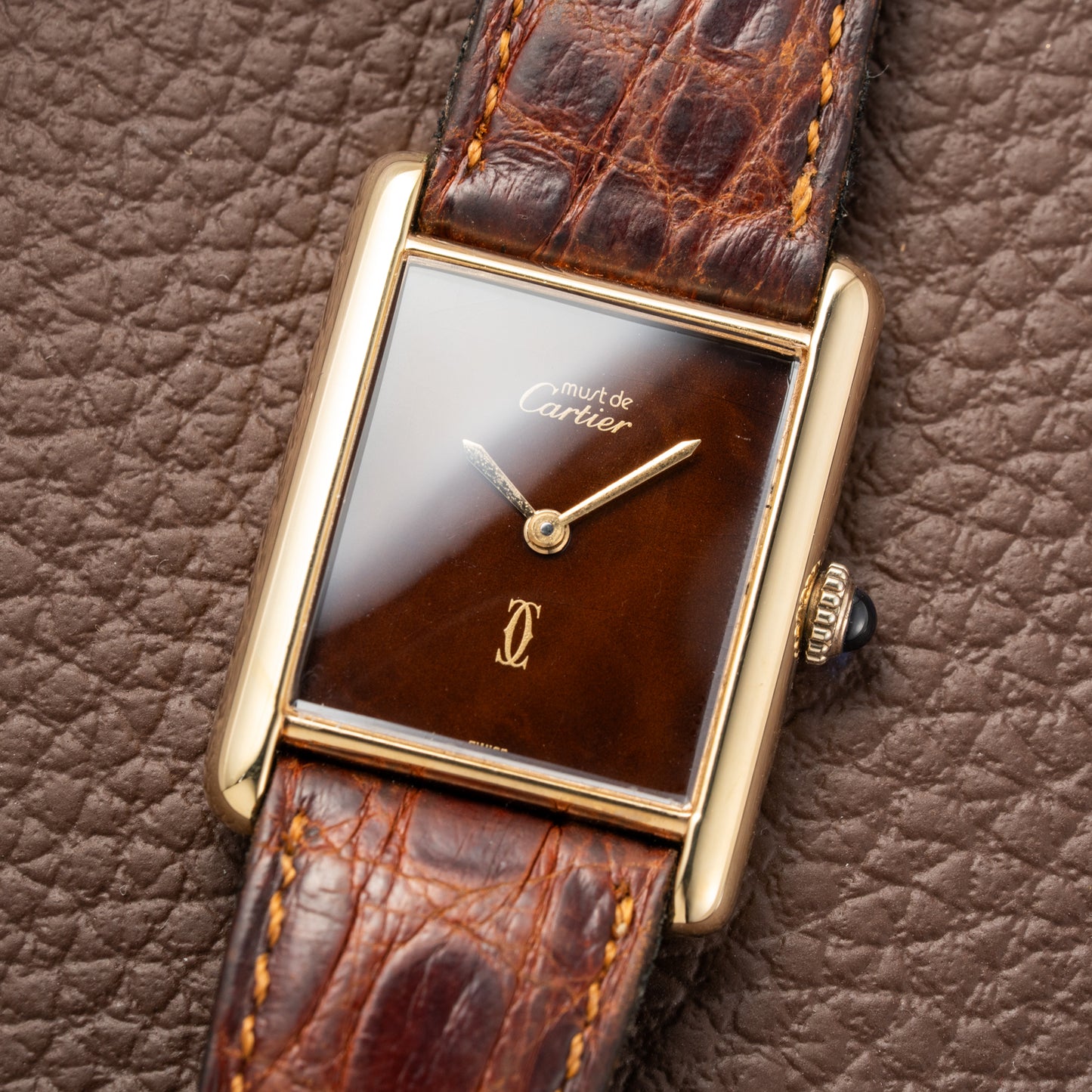 Cartier Tank Must de Vermeil ‘Turtle Shell’ Brown Wood Dial GM 1980s