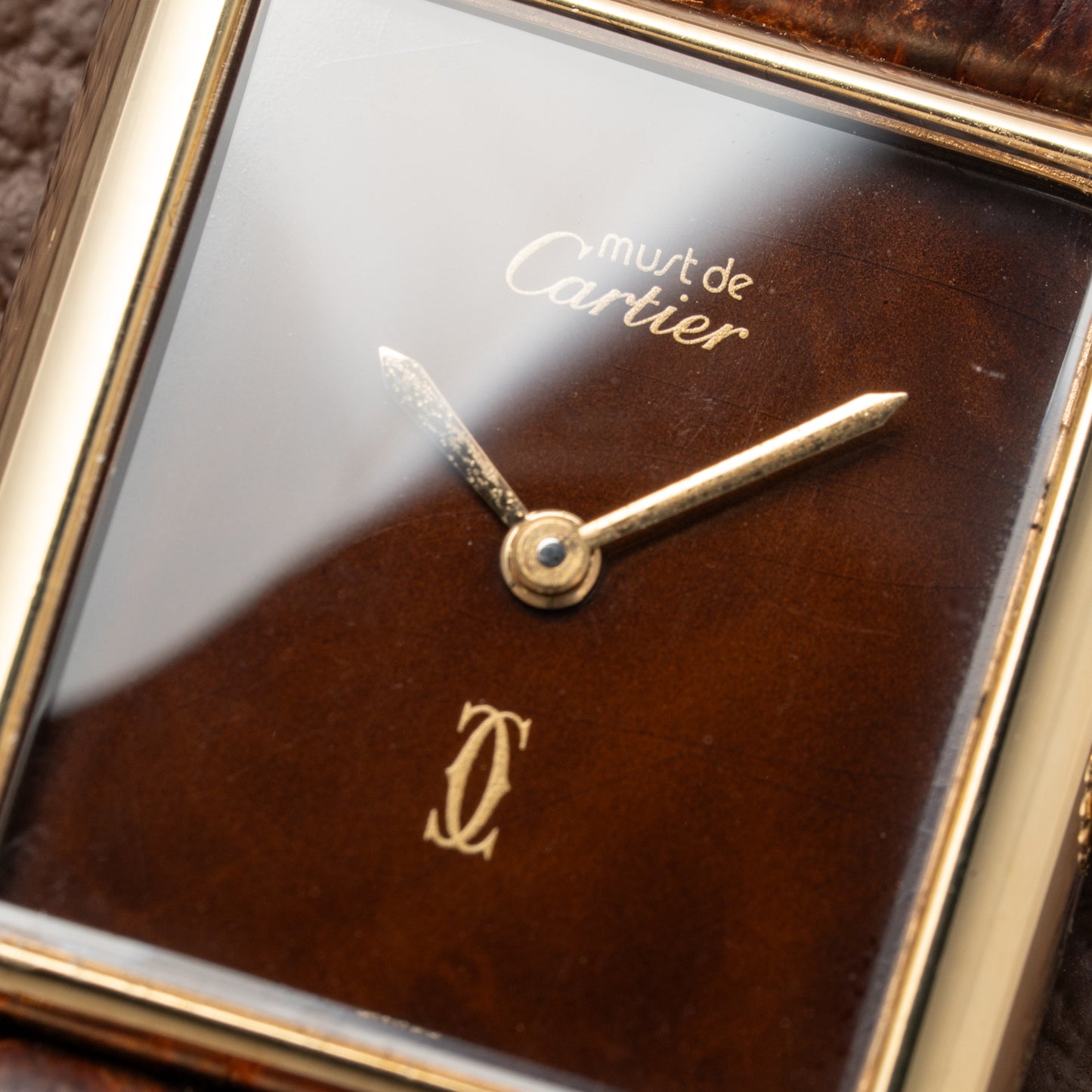 Cartier Tank Must de Vermeil ‘Turtle Shell’ Brown Wood Dial GM 1980s