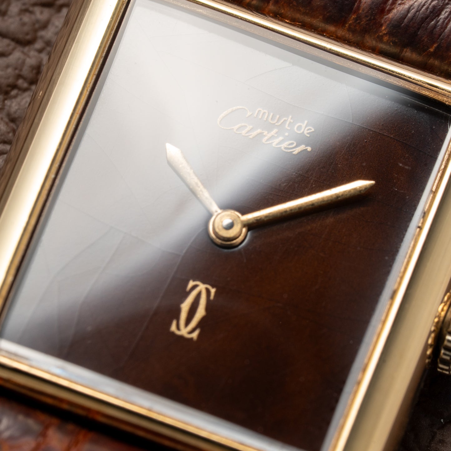 Cartier Tank Must de Vermeil ‘Turtle Shell’ Brown Wood Dial GM 1980s