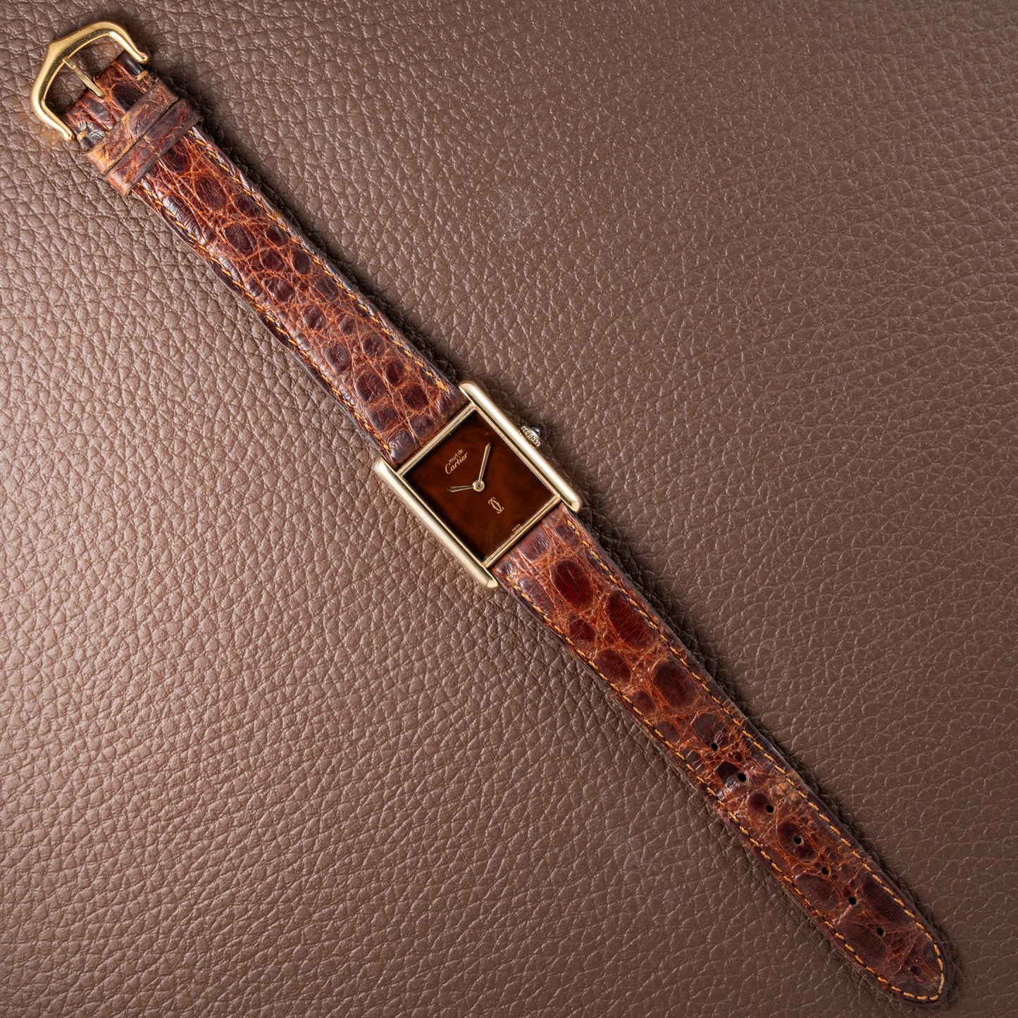 Cartier Tank Must de Vermeil ‘Turtle Shell’ Brown Wood Dial GM 1980s