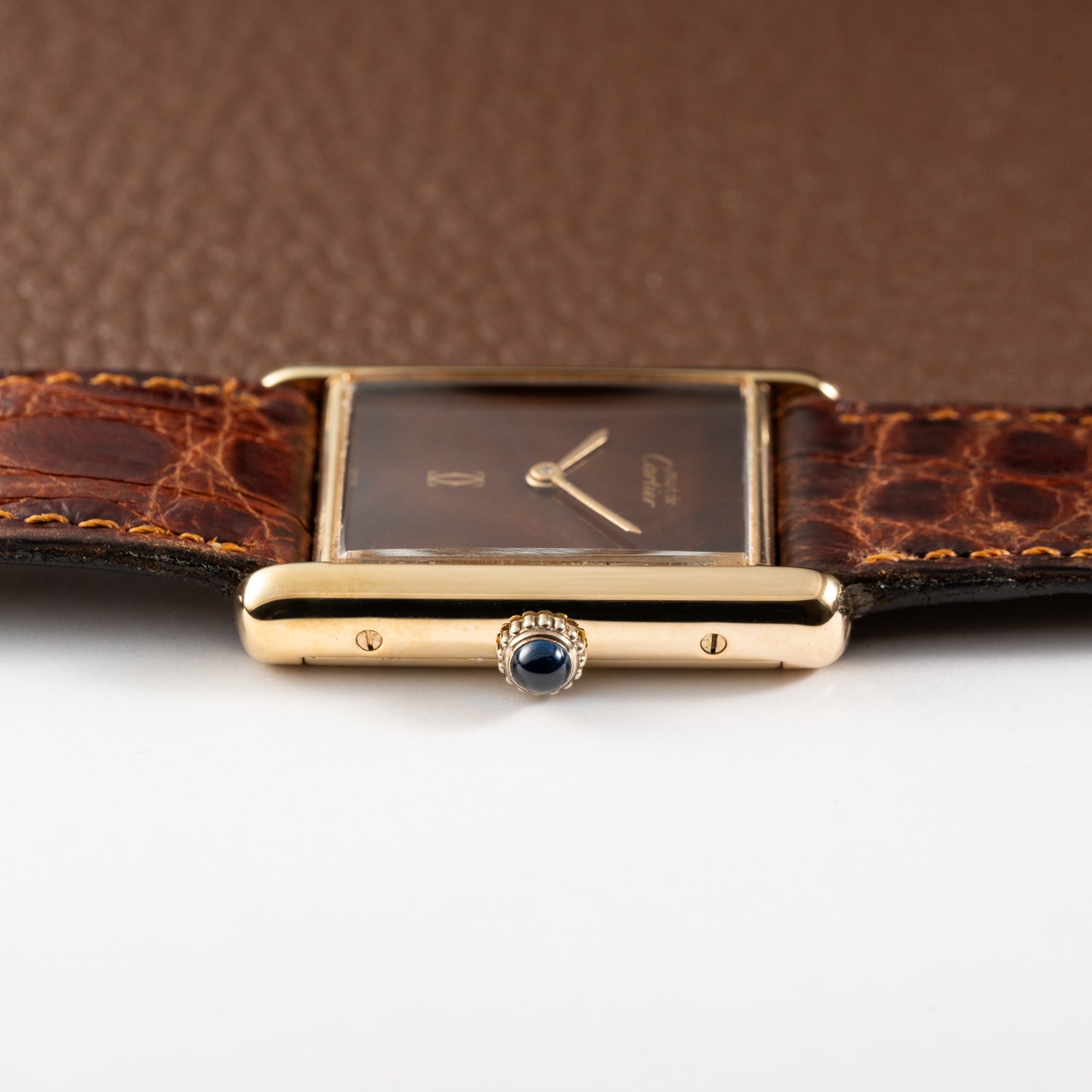 Cartier Tank Must de Vermeil ‘Turtle Shell’ Brown Wood Dial GM 1980s