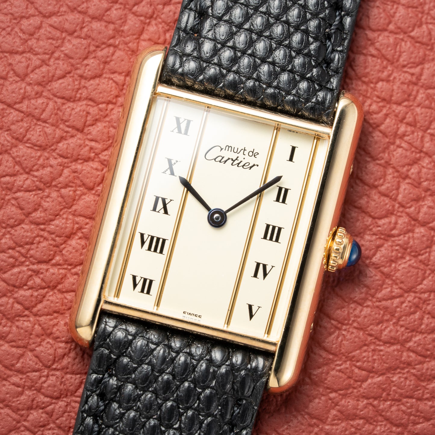 Cartier Must de Tank Vermeil Vendôme Roman Ivory Column Dial GM Ref 590005