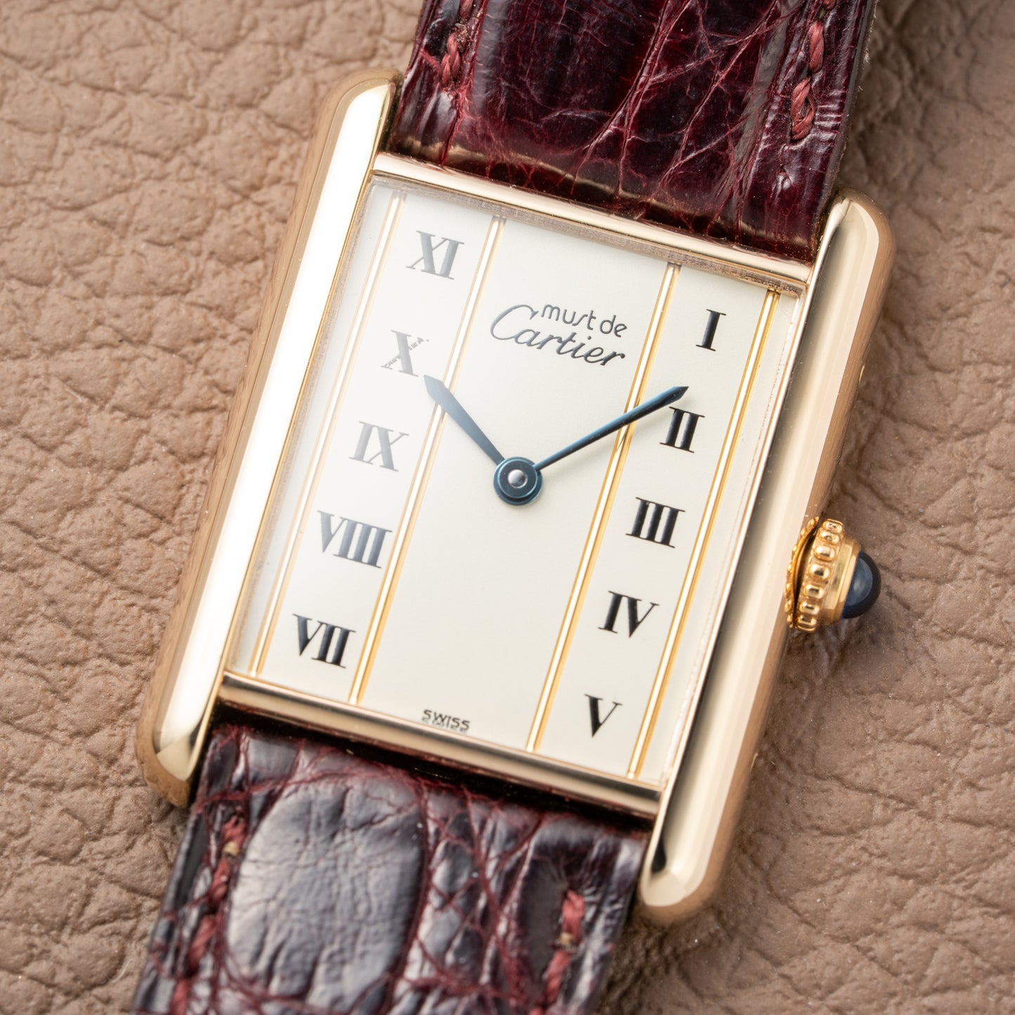 Cartier Must de Tank Vermeil Vendôme Roman Ivory Column Dial GM Ref 590005