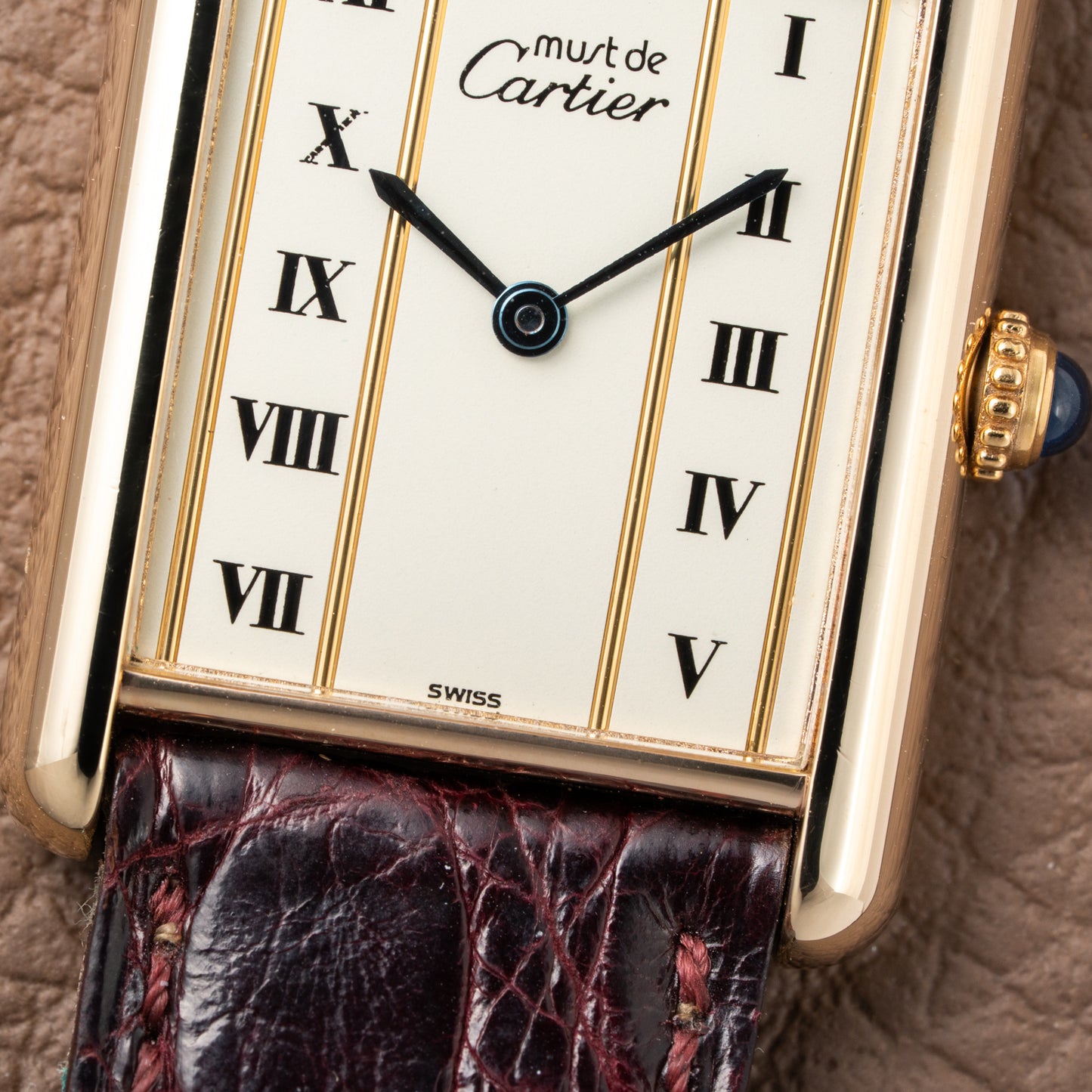 Cartier Must de Tank Vermeil Vendôme Roman Ivory Column Dial GM Ref 590005