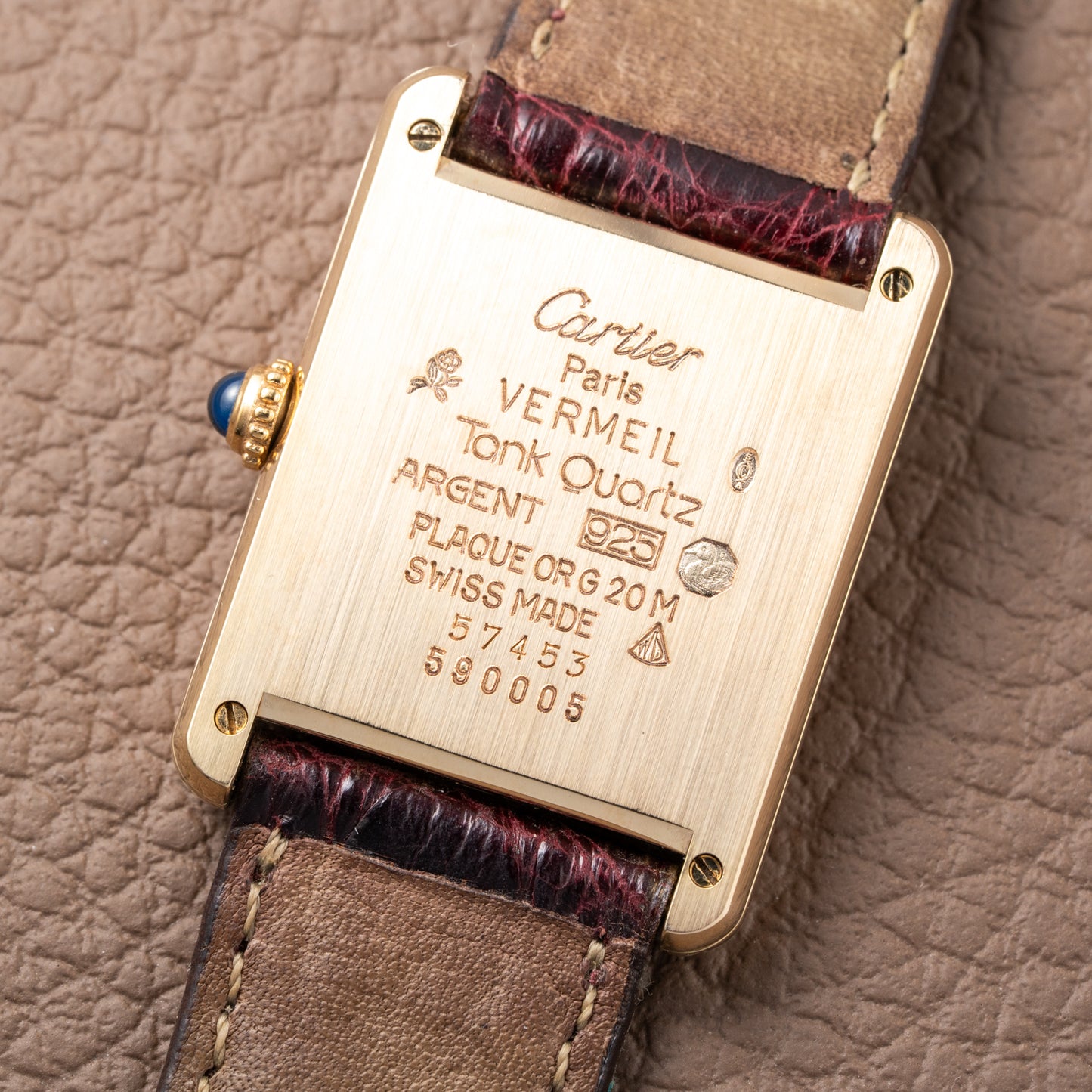 Cartier Must de Tank Vermeil Vendôme Roman Ivory Column Dial GM Ref 590005