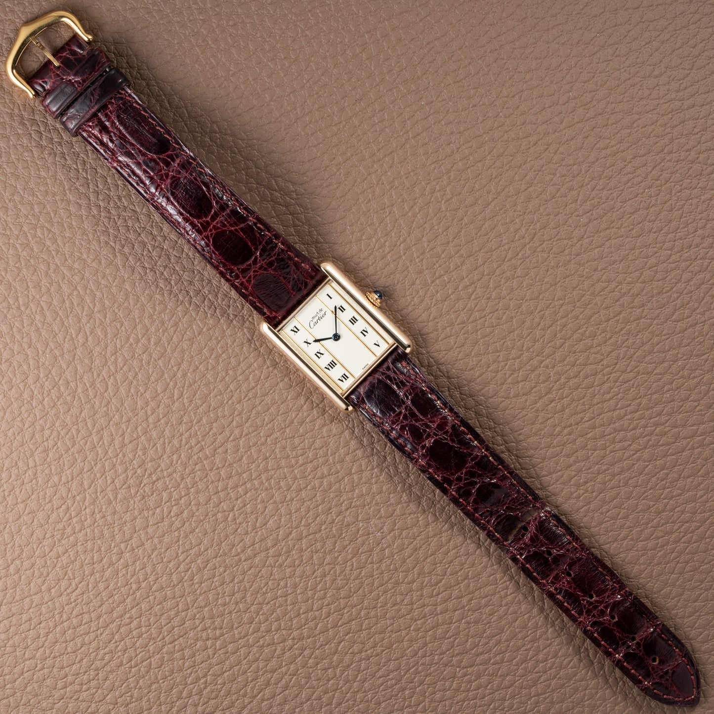 Cartier Must de Tank Vermeil Vendôme Roman Ivory Column Dial GM Ref 590005