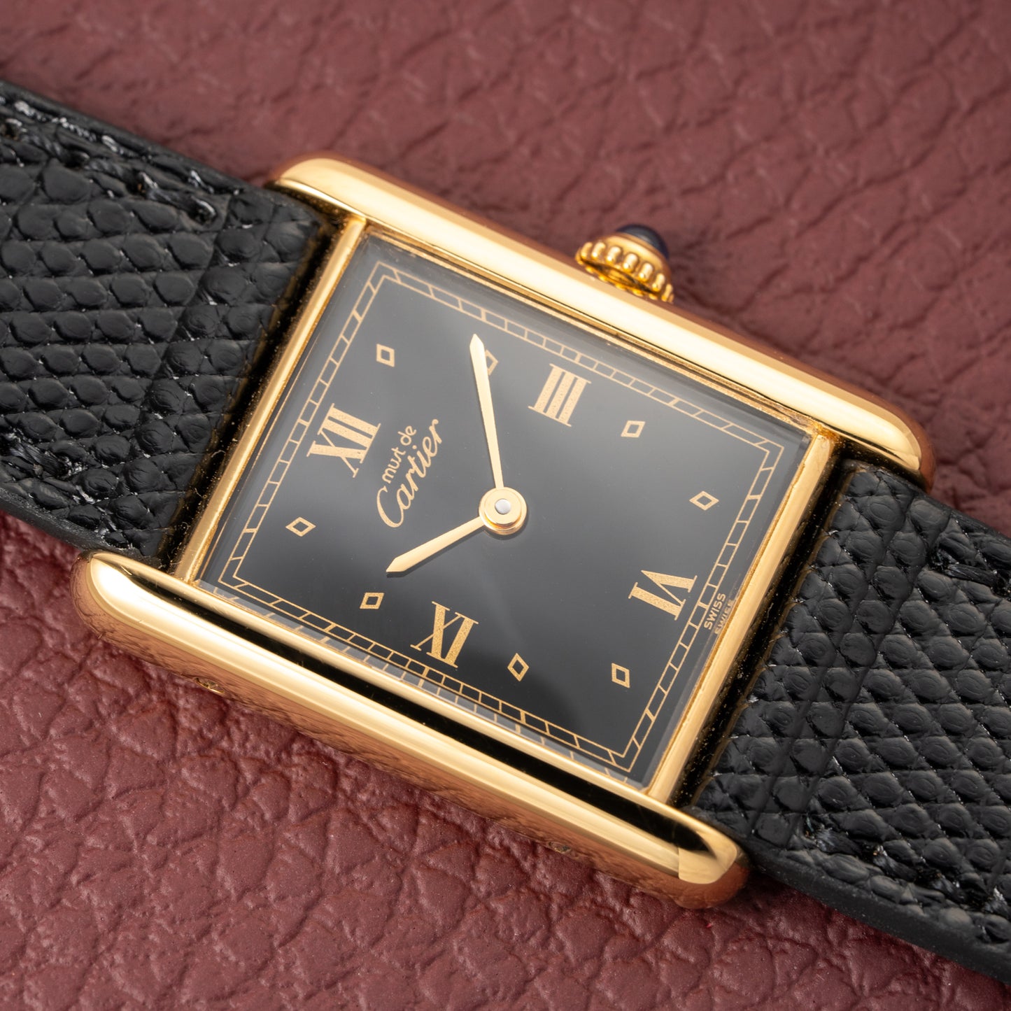 Cartier Tank Must de Vermeil Black Glossy Art Deco Dial 1990s Ref. 590005