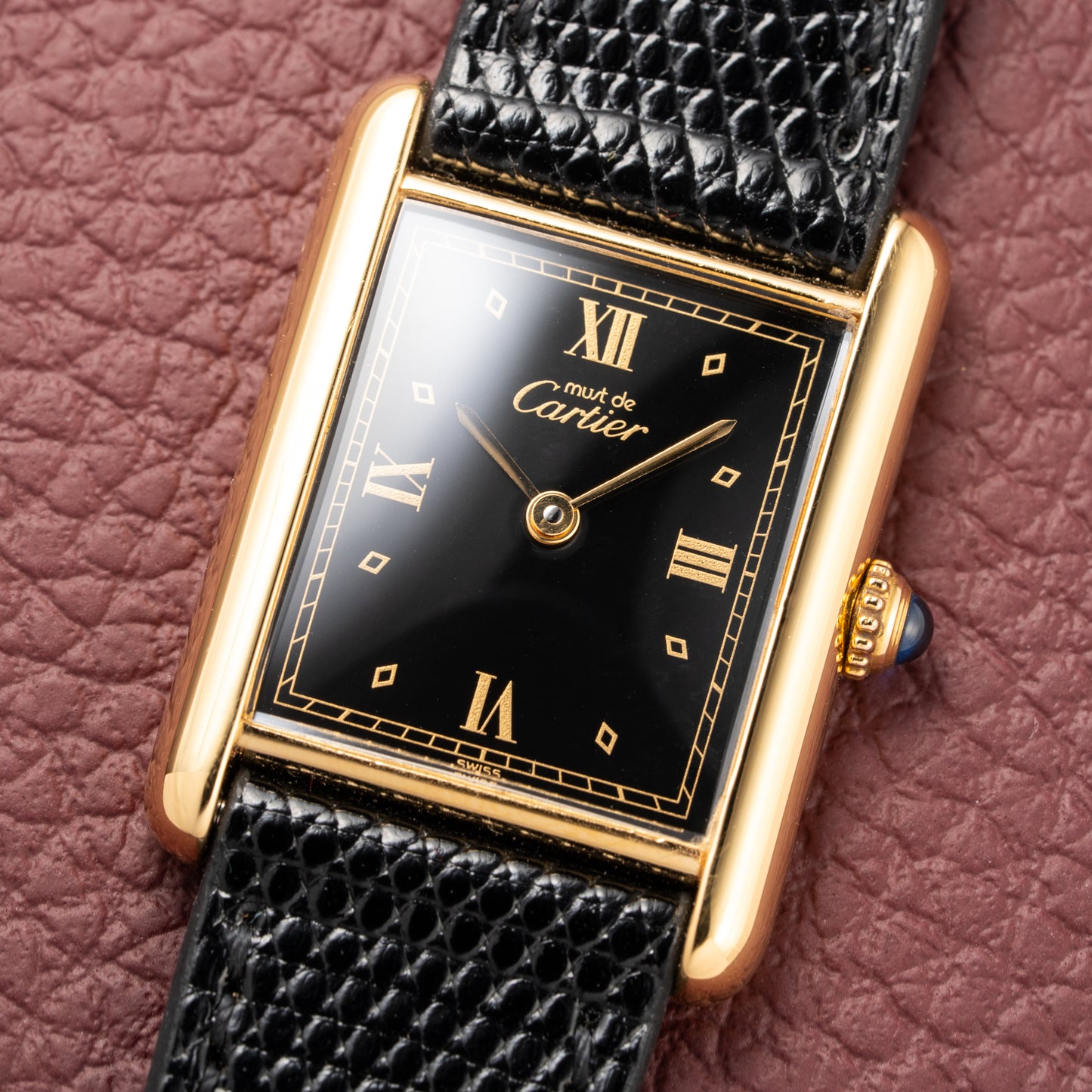 Cartier Tank Must de Vermeil Black Glossy Art Deco Dial 1990s Ref. 590005