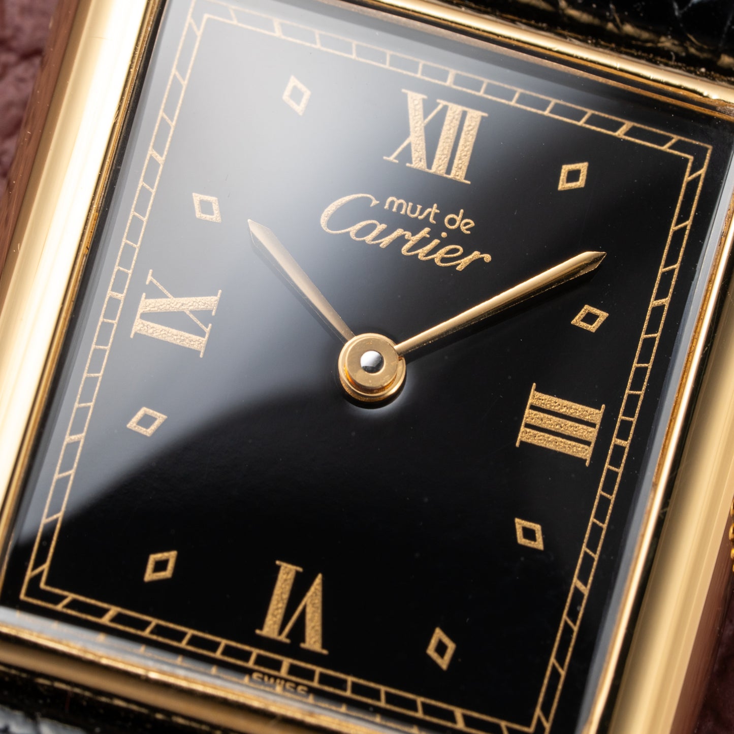 Cartier Tank Must de Vermeil Black Glossy Art Deco Dial 1990s Ref. 590005