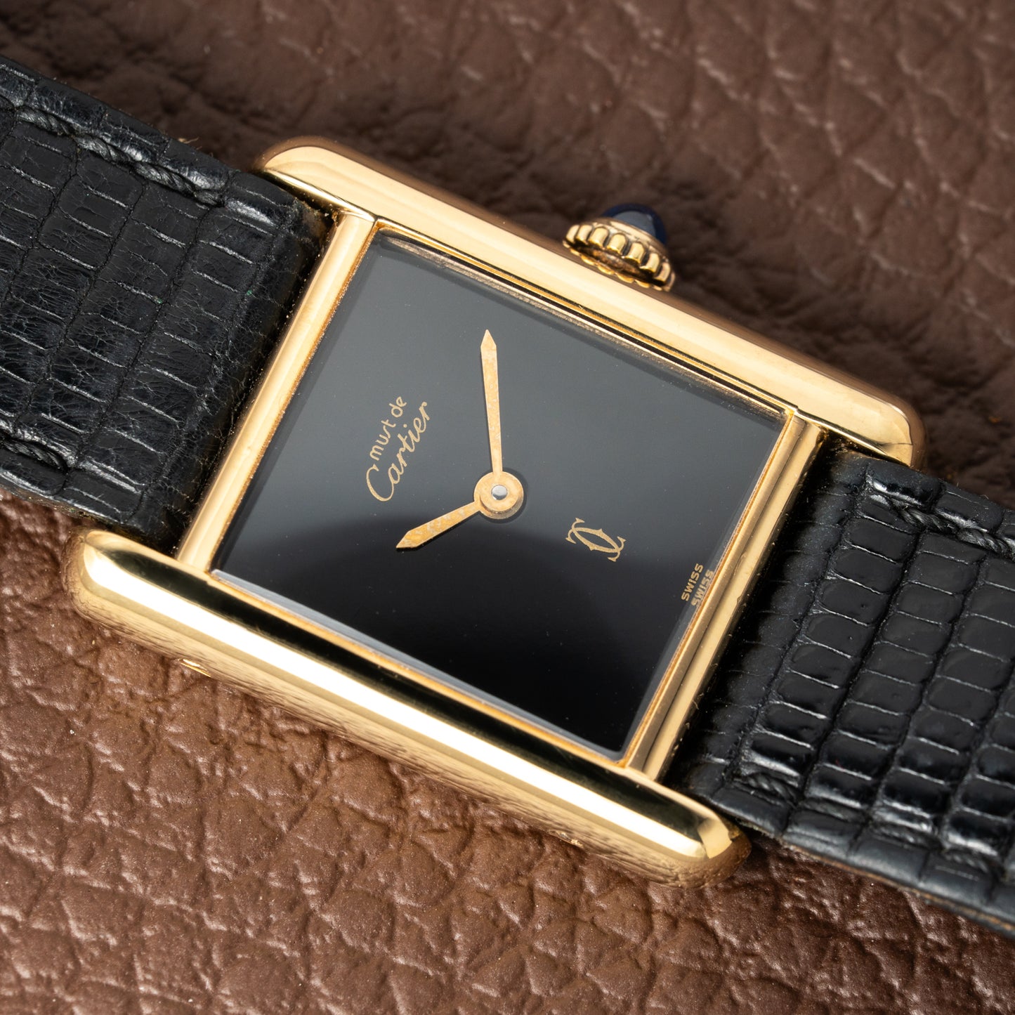 Cartier Tank Must de Vermeil Black Dial PM 1980s Model