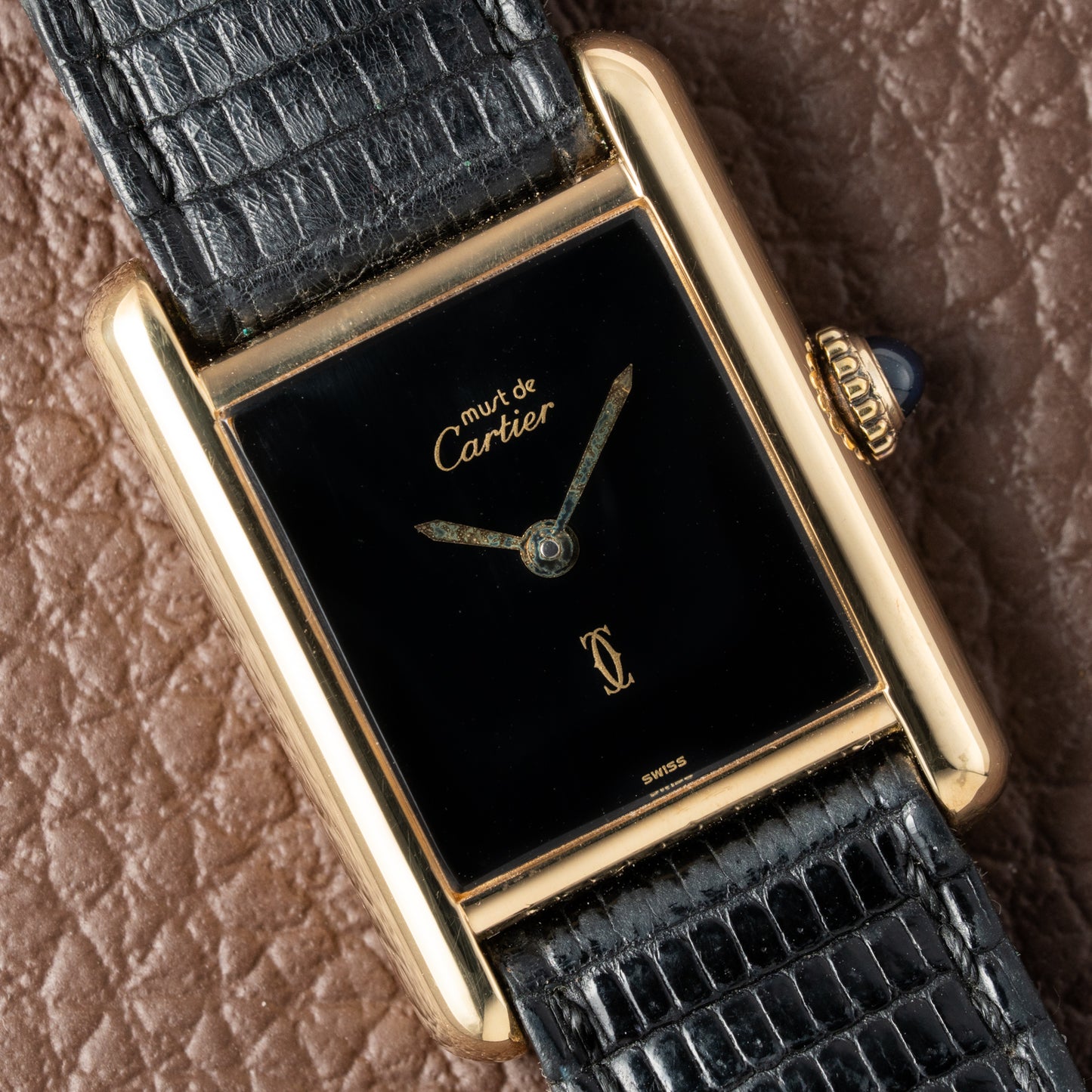 Cartier Tank Must de Vermeil Black Dial PM 1980s Model
