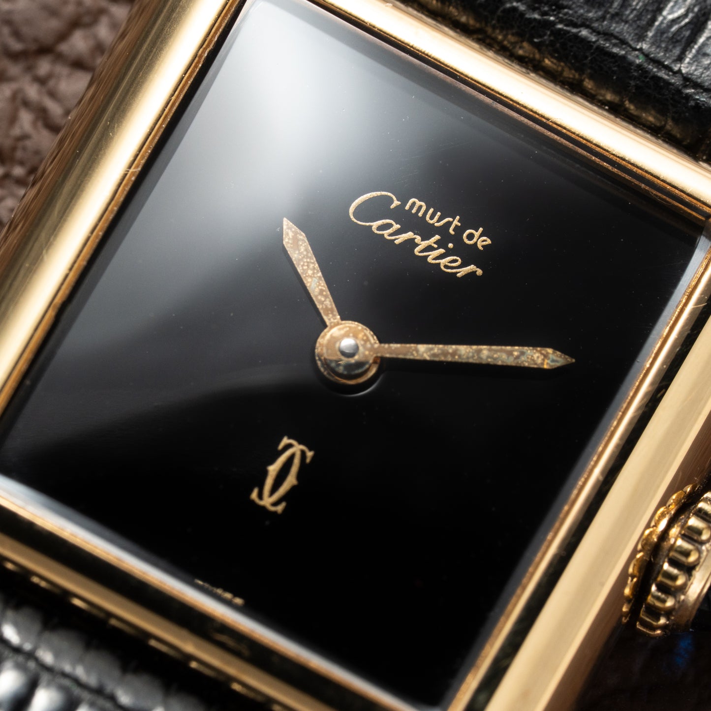 Cartier Tank Must de Vermeil Black Dial PM 1980s Model