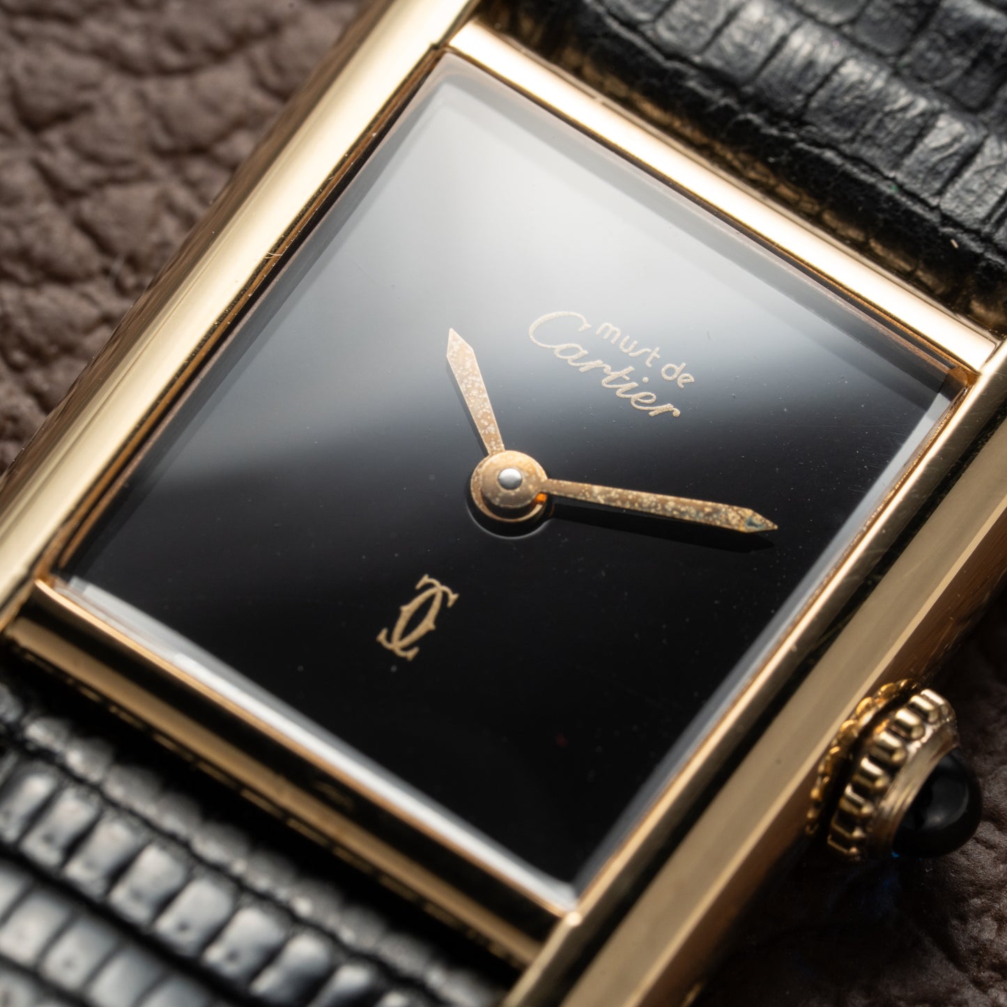 Cartier Tank Must de Vermeil Black Dial PM 1980s Model