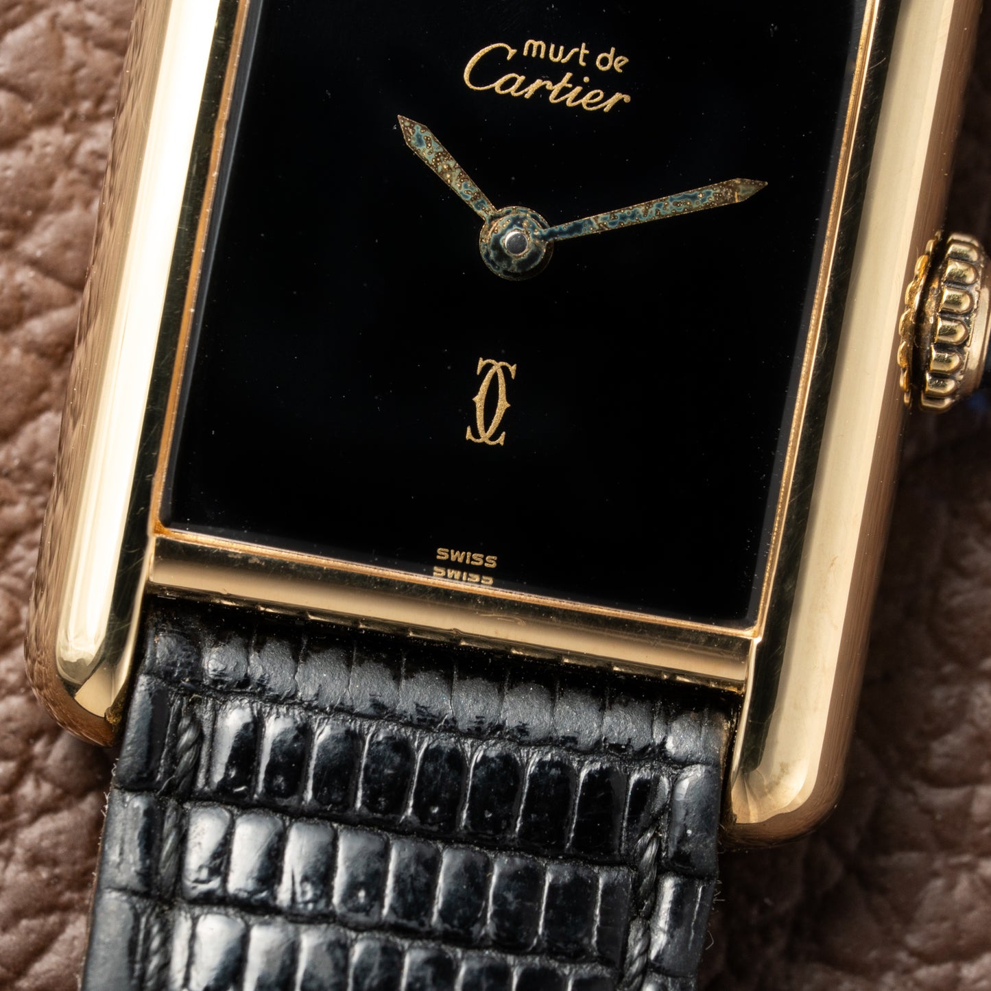 Cartier Tank Must de Vermeil Black Dial PM 1980s Model