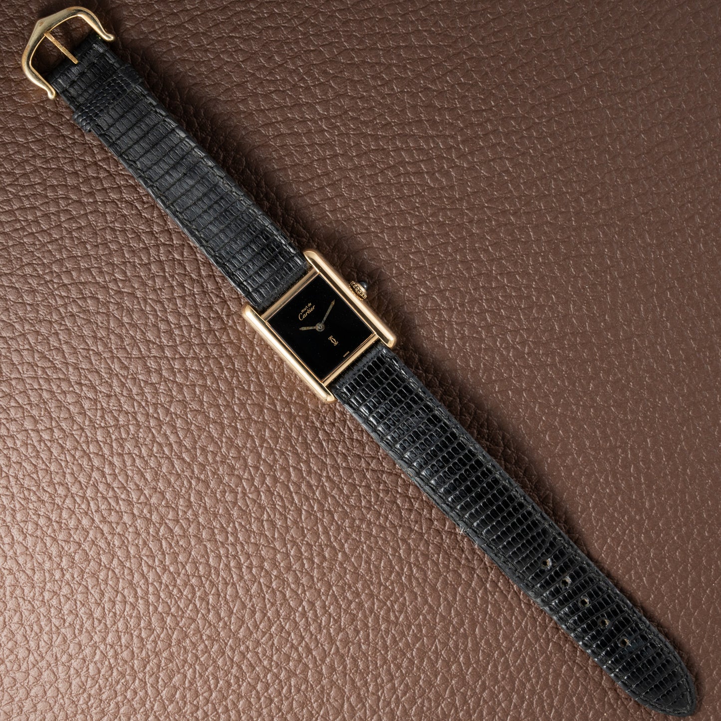 Cartier Tank Must de Vermeil Black Dial PM 1980s Model