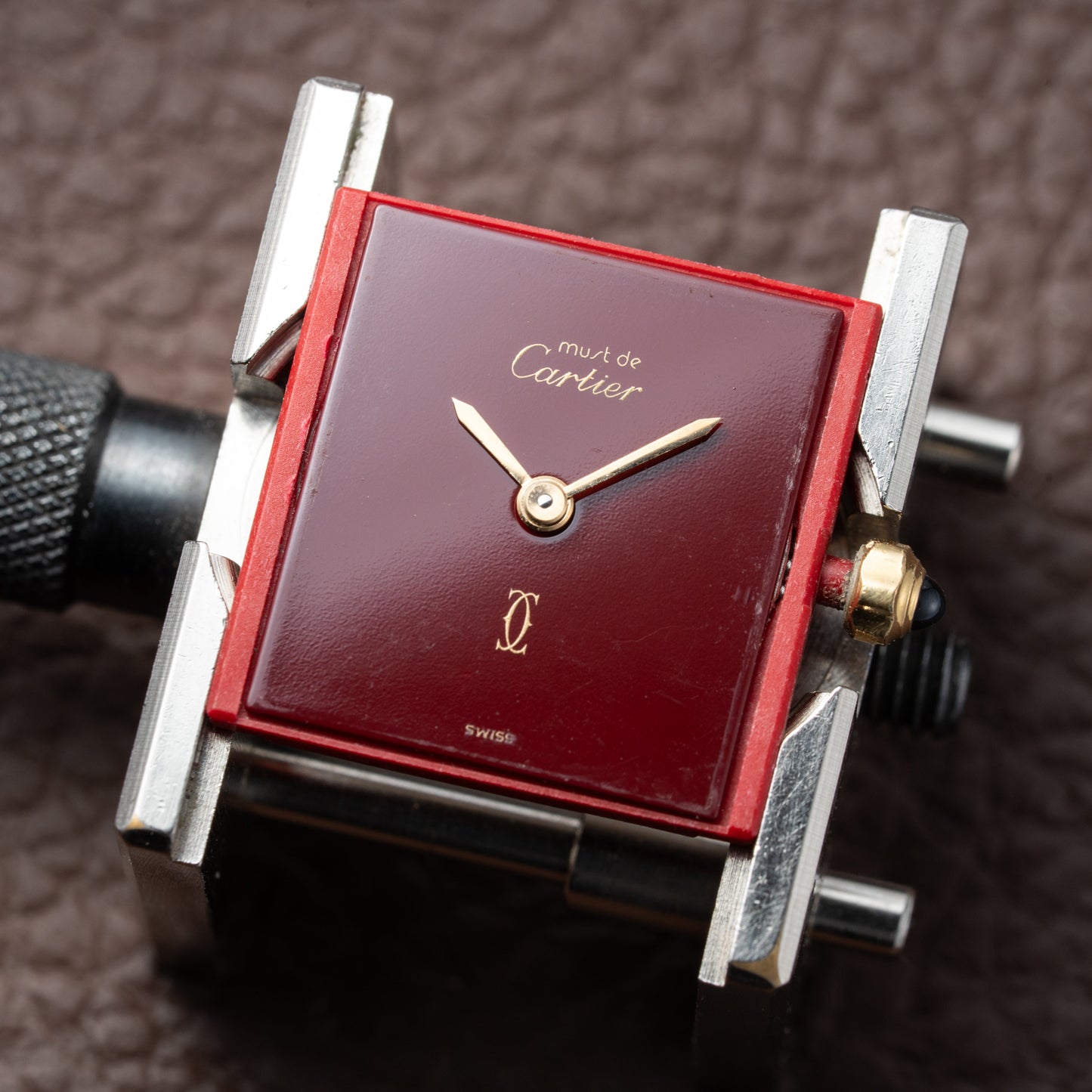 Cartier Must de Tank Vermeil Burgundy Red Dial Reference 3 66001