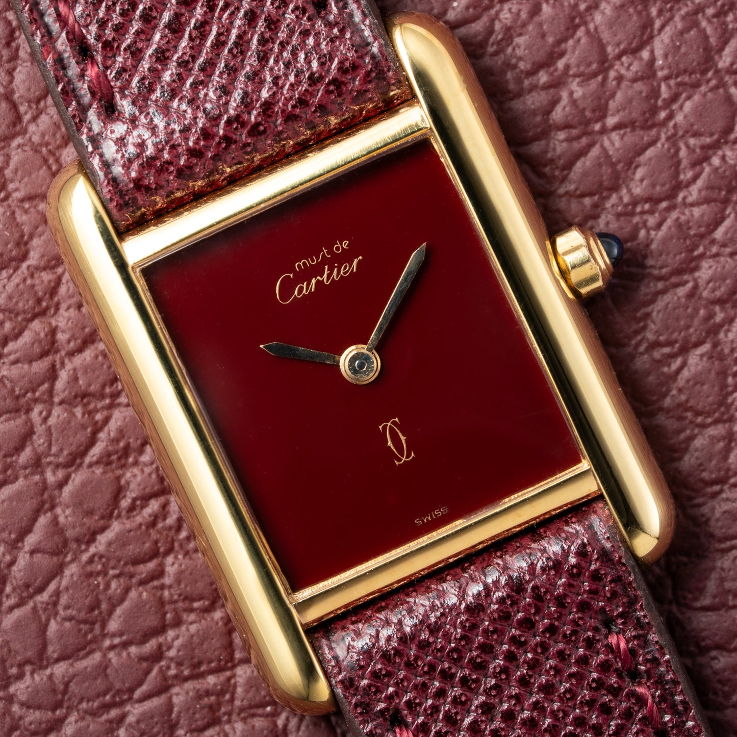 Cartier Must de Tank Vermeil Burgundy Red Dial Reference 3 66001