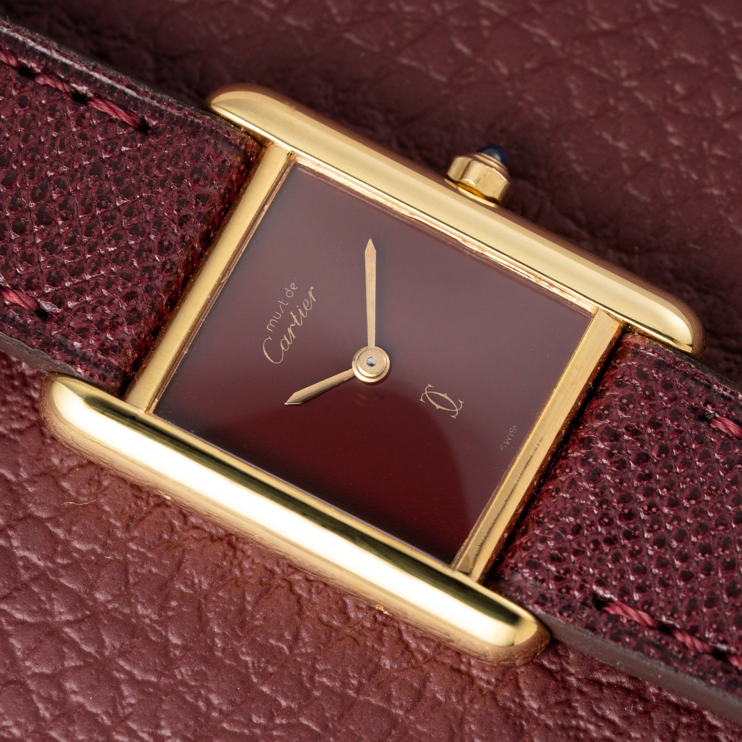 Cartier Must de Tank Vermeil Burgundy Red Dial Reference 3 66001