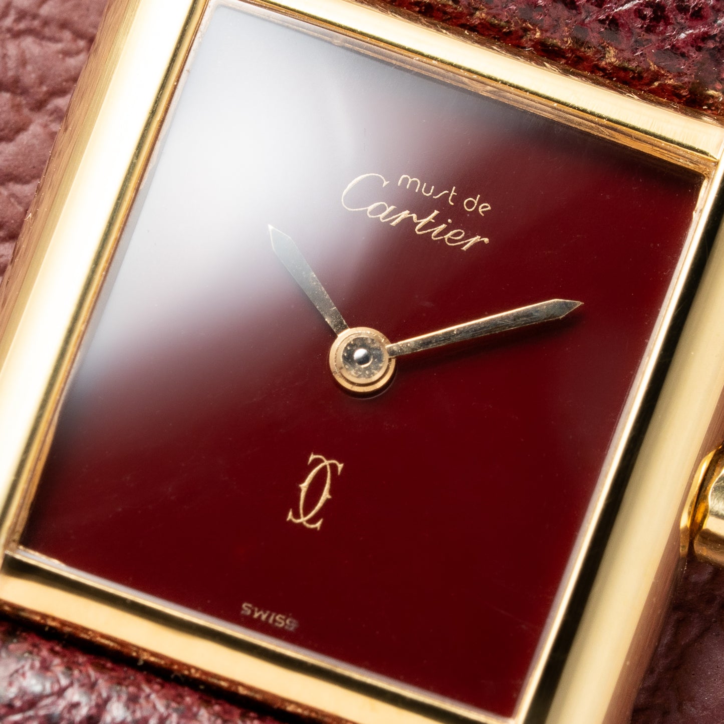 Cartier Must de Tank Vermeil Burgundy Red Dial Reference 3 66001