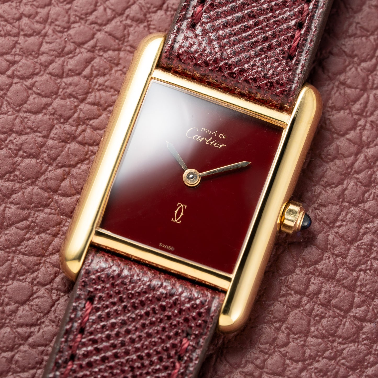 Cartier Must de Tank Vermeil Burgundy Red Dial Reference 3 66001