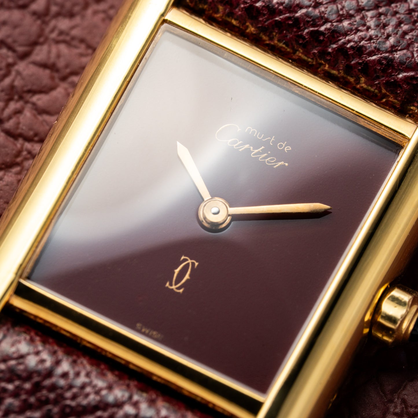 Cartier Must de Tank Vermeil Burgundy Red Dial Reference 3 66001