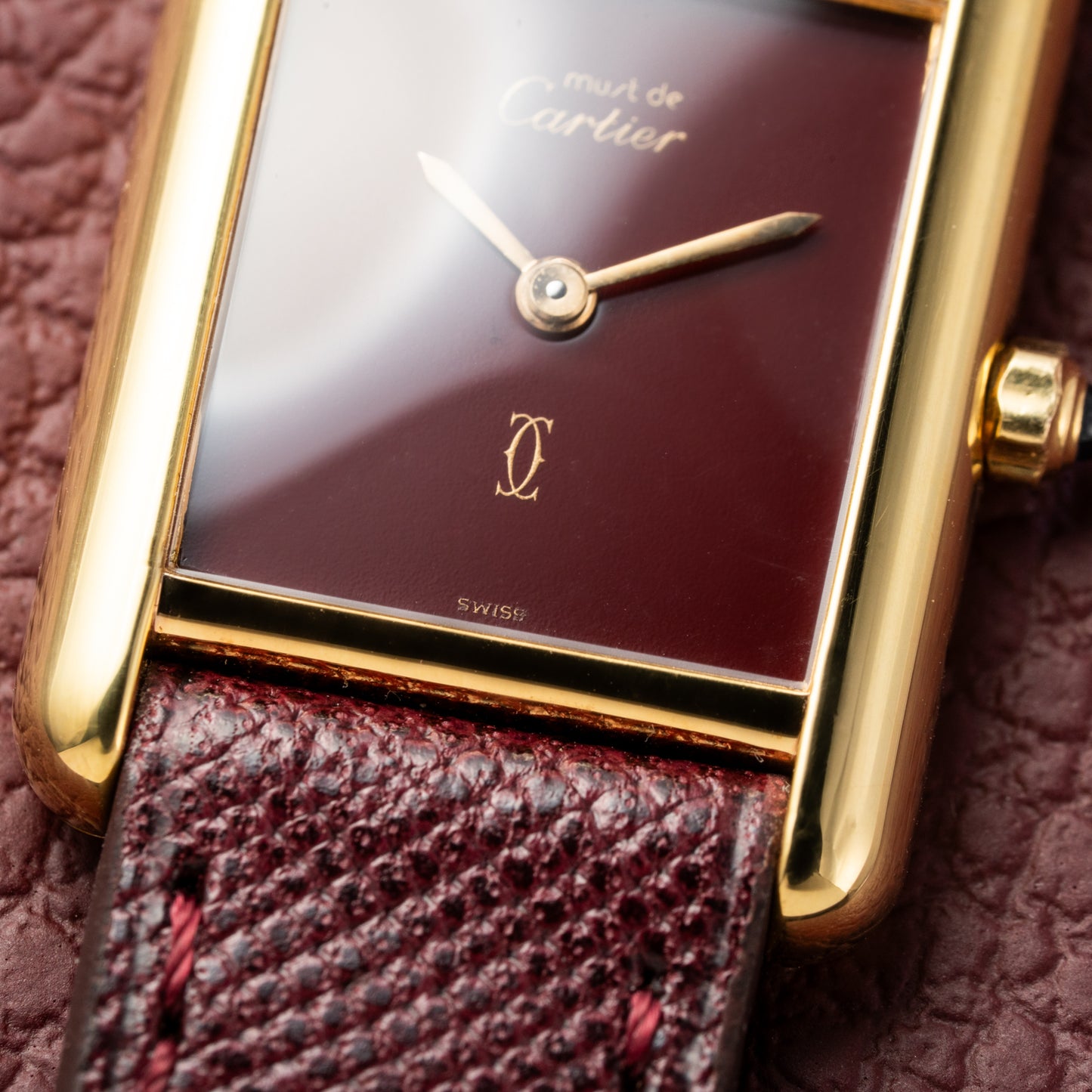 Cartier Must de Tank Vermeil Burgundy Red Dial Reference 3 66001