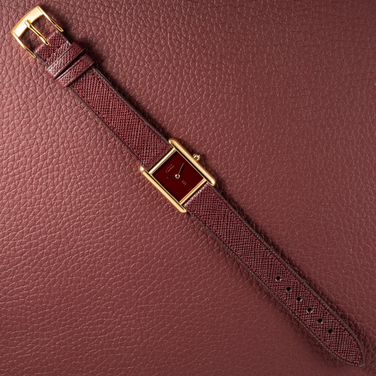 Cartier Must de Tank Vermeil Burgundy Red Dial Reference 3 66001