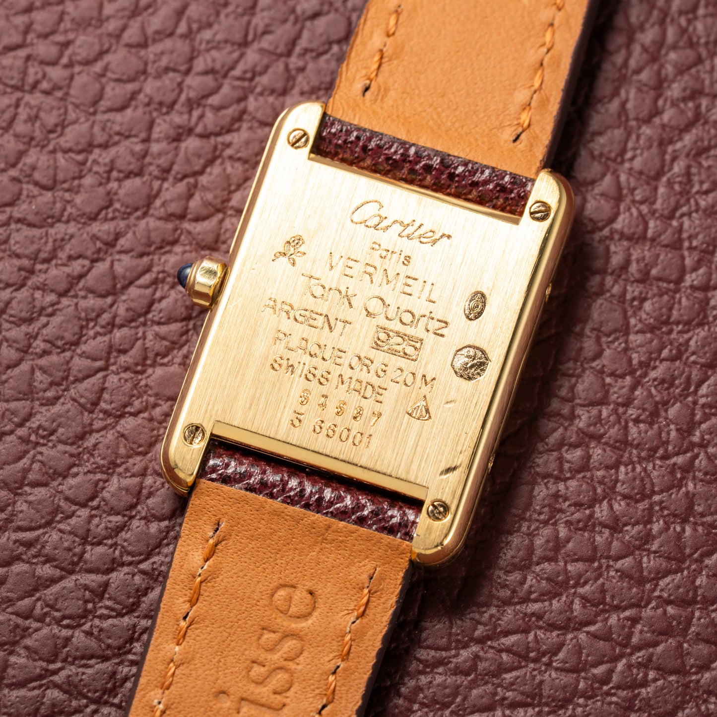 Cartier Must de Tank Vermeil Burgundy Red Dial Reference 3 66001