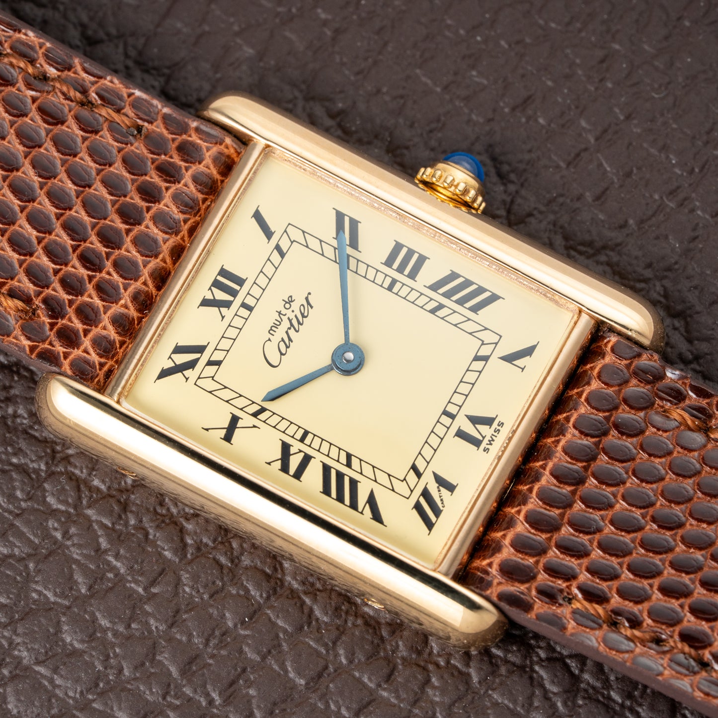 Cartier Tank Must de Vermeil Classic Roman Lemon Dial Ref 590005 from 1990s