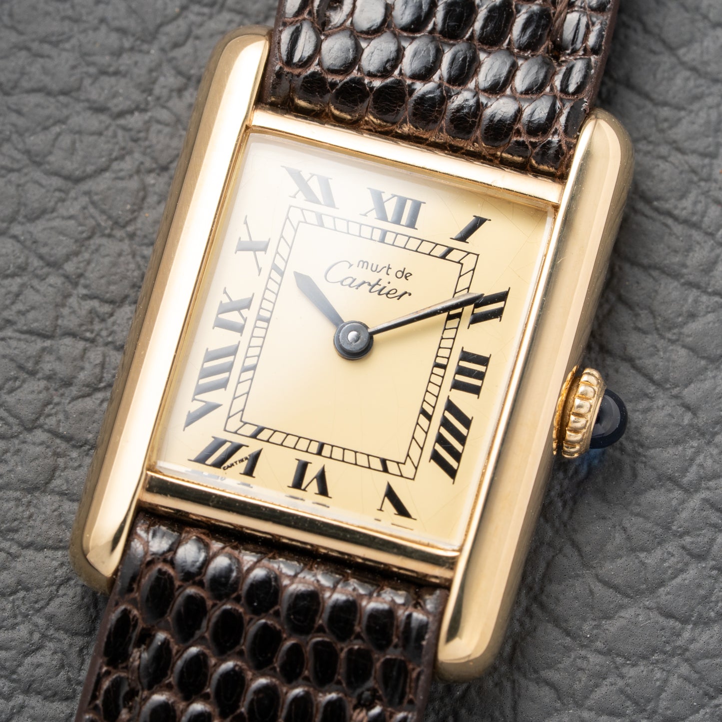 Cartier Tank Must de Vermeil Roman Lemon Dial PM from 1980s