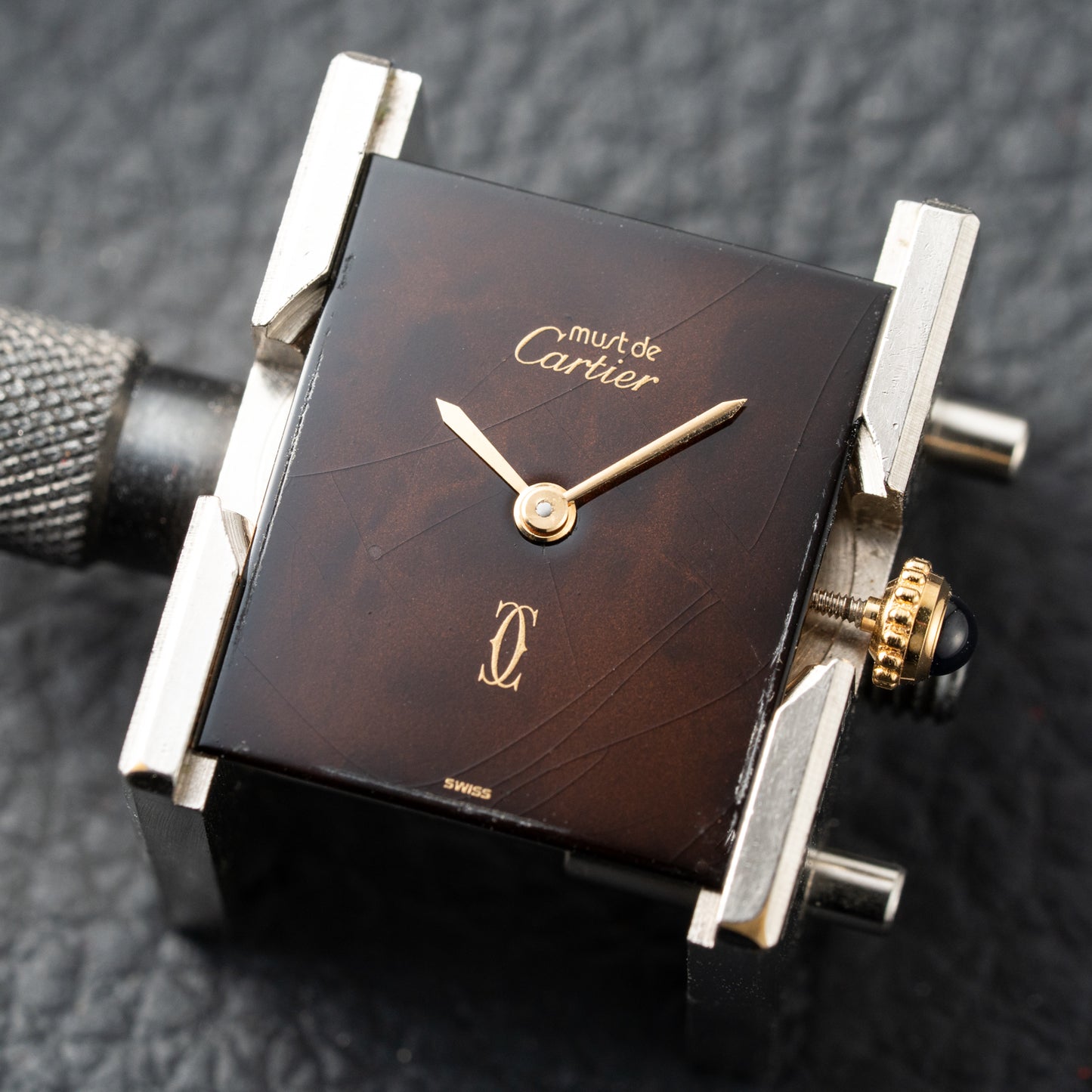 Cartier Tank Must de Vermeil ‘Turtle Shell’ Brown Wood Dial GM 1980s