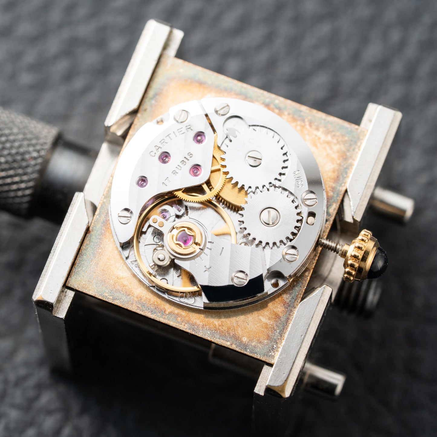 Cartier Tank Must de Vermeil ‘Turtle Shell’ Brown Wood Dial GM 1980s
