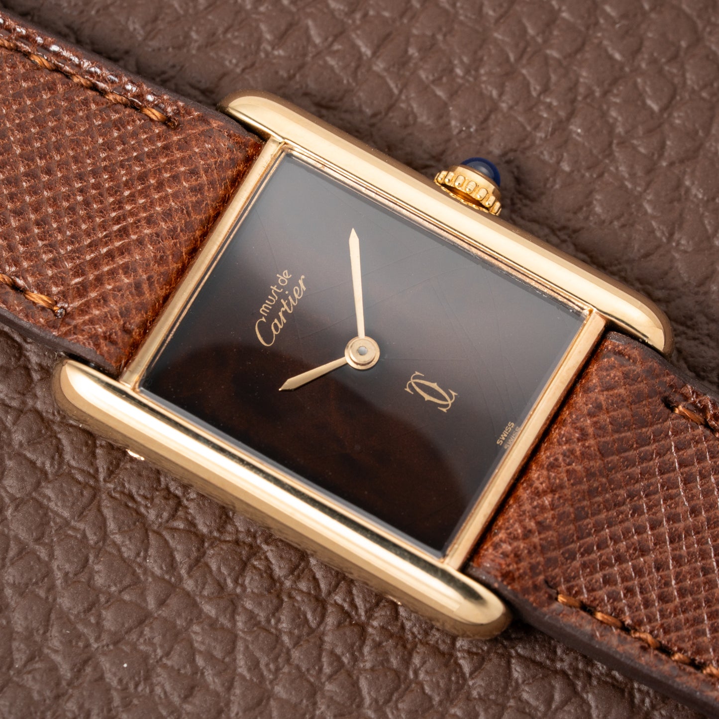 Cartier Tank Must de Vermeil ‘Turtle Shell’ Brown Wood Dial GM 1980s