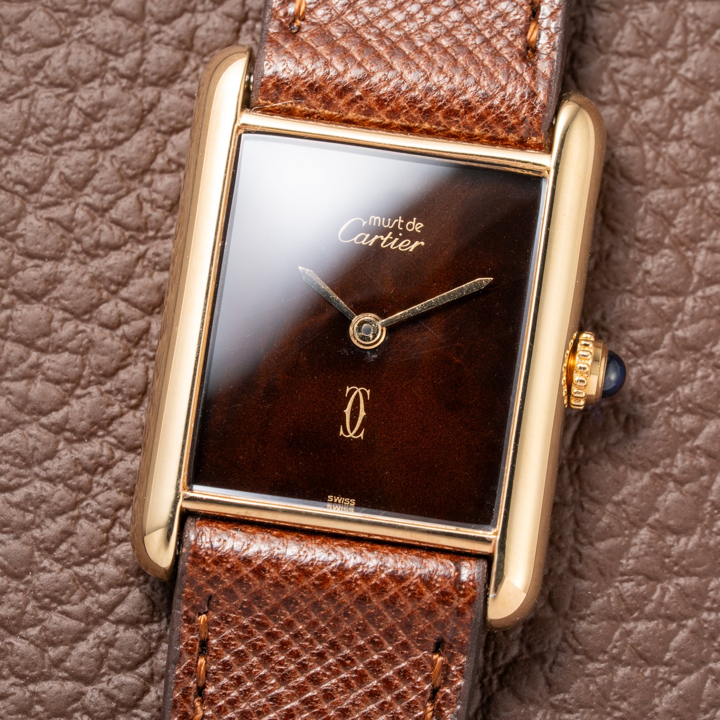 Cartier Tank Must de Vermeil ‘Turtle Shell’ Brown Wood Dial GM 1980s
