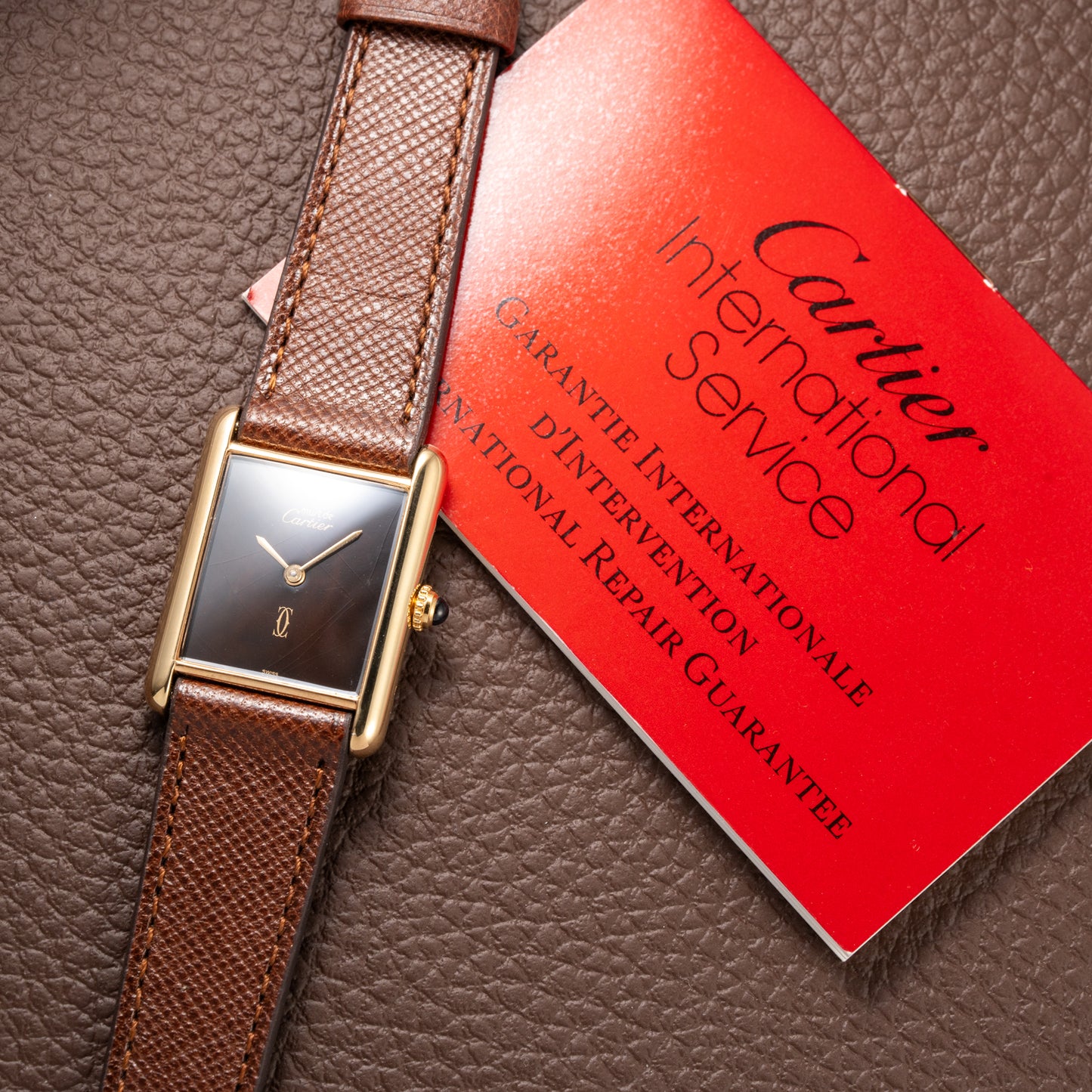 Cartier Tank Must de Vermeil ‘Turtle Shell’ Brown Wood Dial GM 1980s