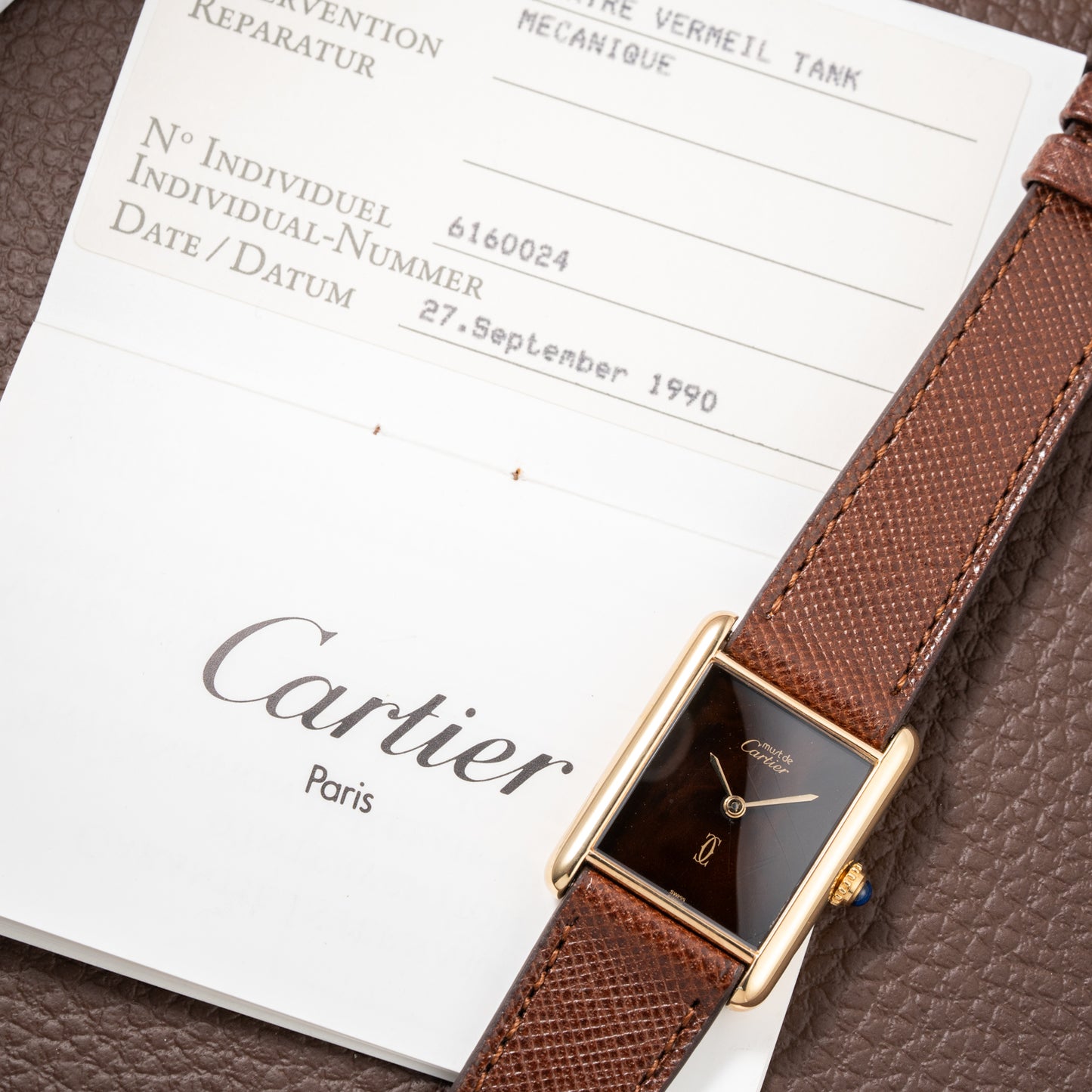 Cartier Tank Must de Vermeil ‘Turtle Shell’ Brown Wood Dial GM 1980s
