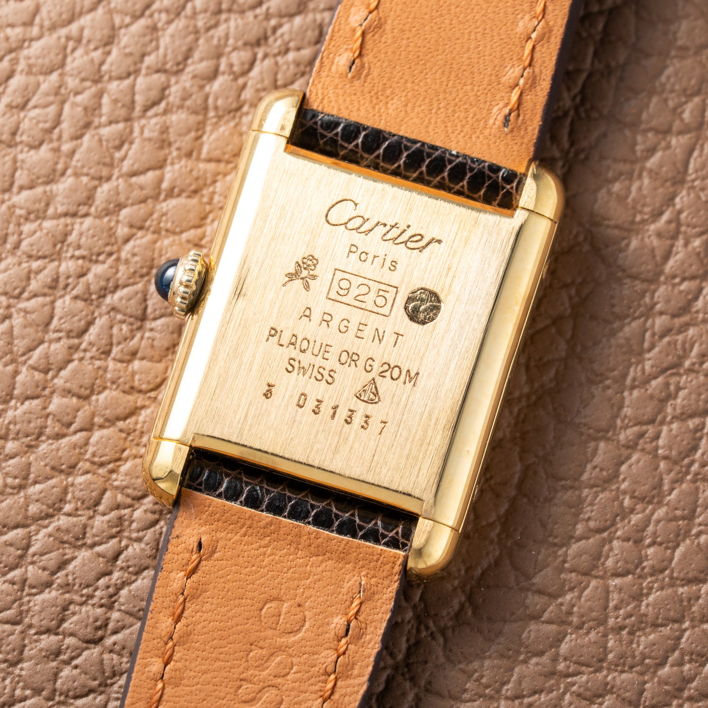 Cartier Tank Must de Vermeil ‘Turtle Shell’ Brown Wood Dial PM 1980s