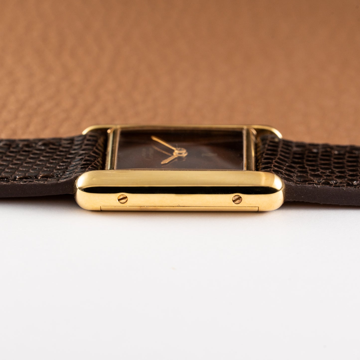 Cartier Tank Must de Vermeil ‘Turtle Shell’ Brown Wood Dial PM 1980s