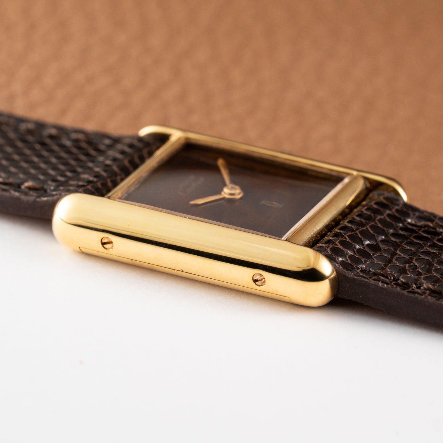 Cartier Tank Must de Vermeil ‘Turtle Shell’ Brown Wood Dial PM 1980s