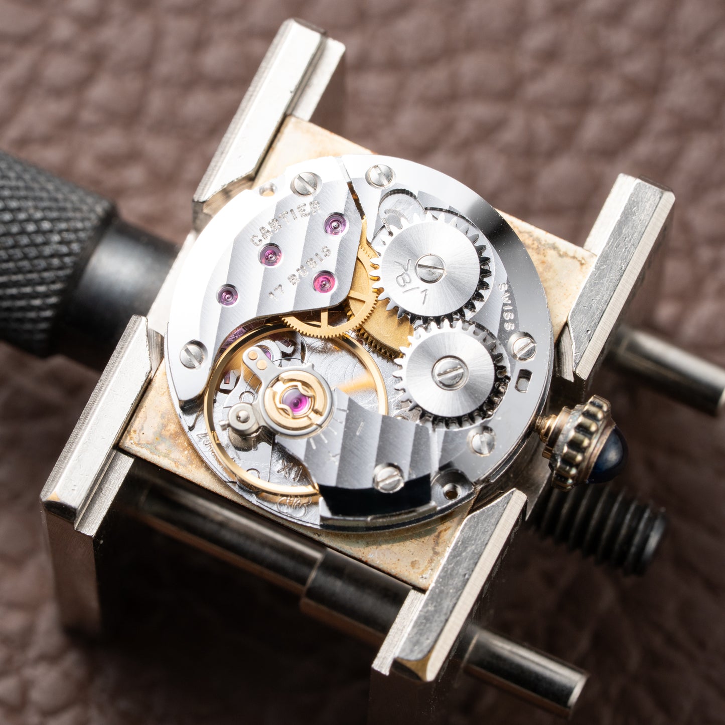 Cartier Tank Must de Vermeil ‘Turtle Shell’ Brown Wood Dial PM from 1980s